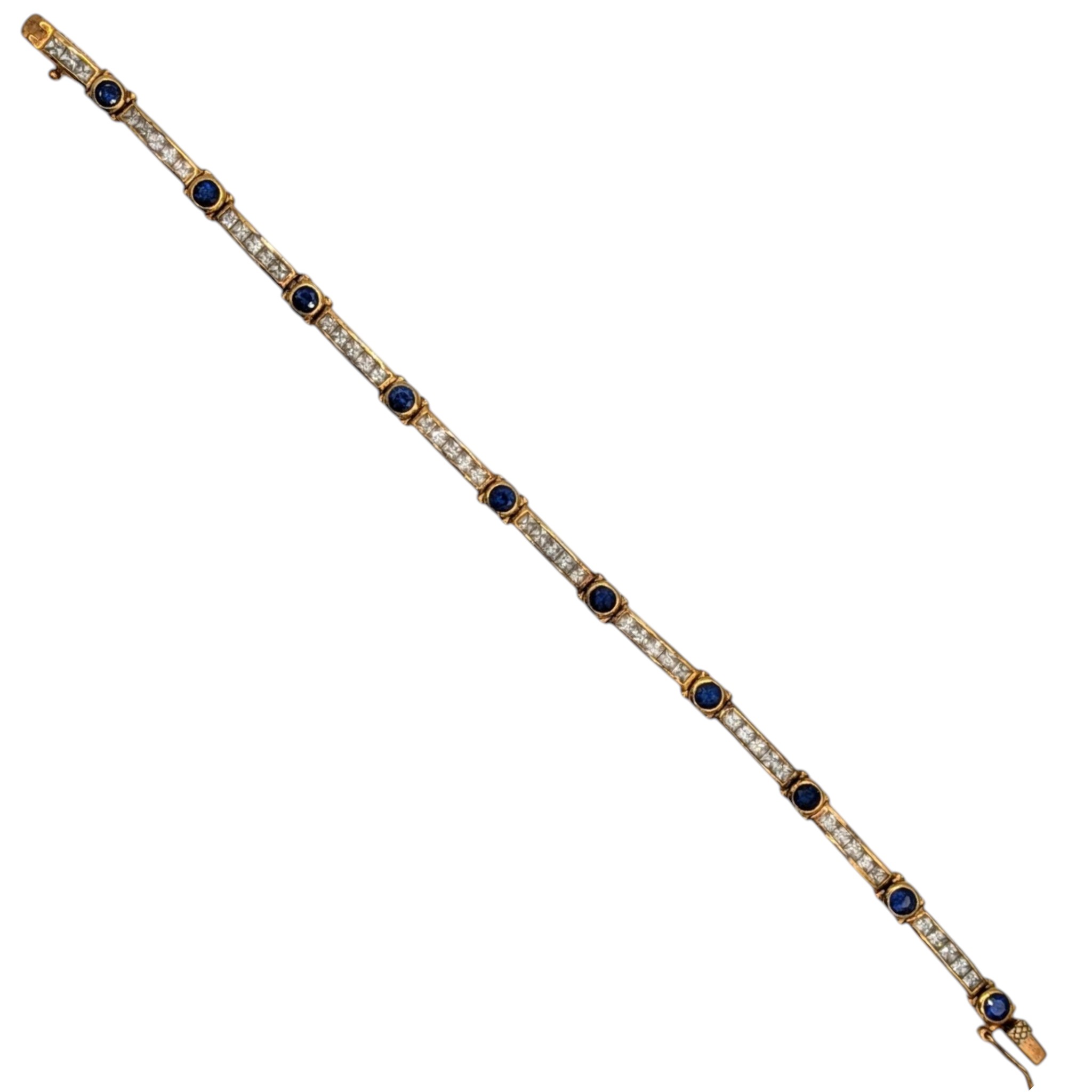 Signed Gold Over Sterling Silver Sapphire CZ Alternating Tennis Bracelet