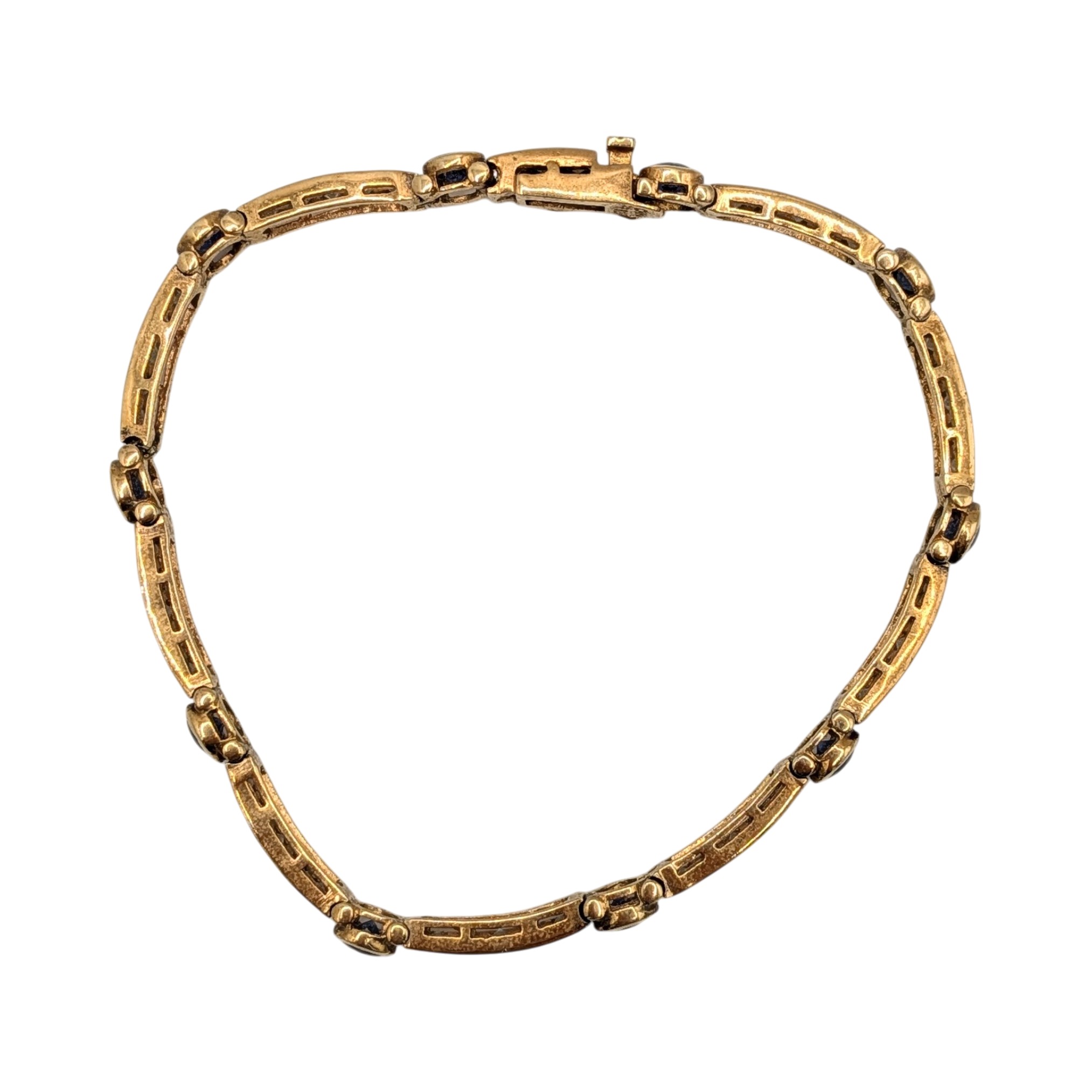 Signed Gold Over Sterling Silver Sapphire CZ Alternating Tennis Bracelet