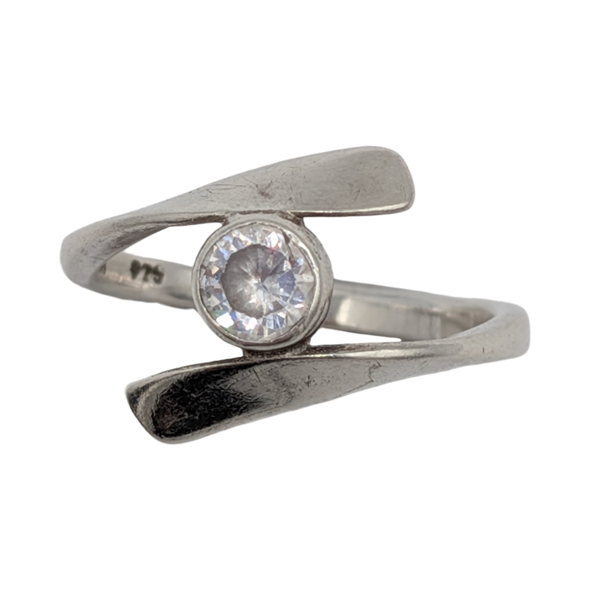 Sterling Silver Clear CZ Bypass Solitaire Ring Size 8.5