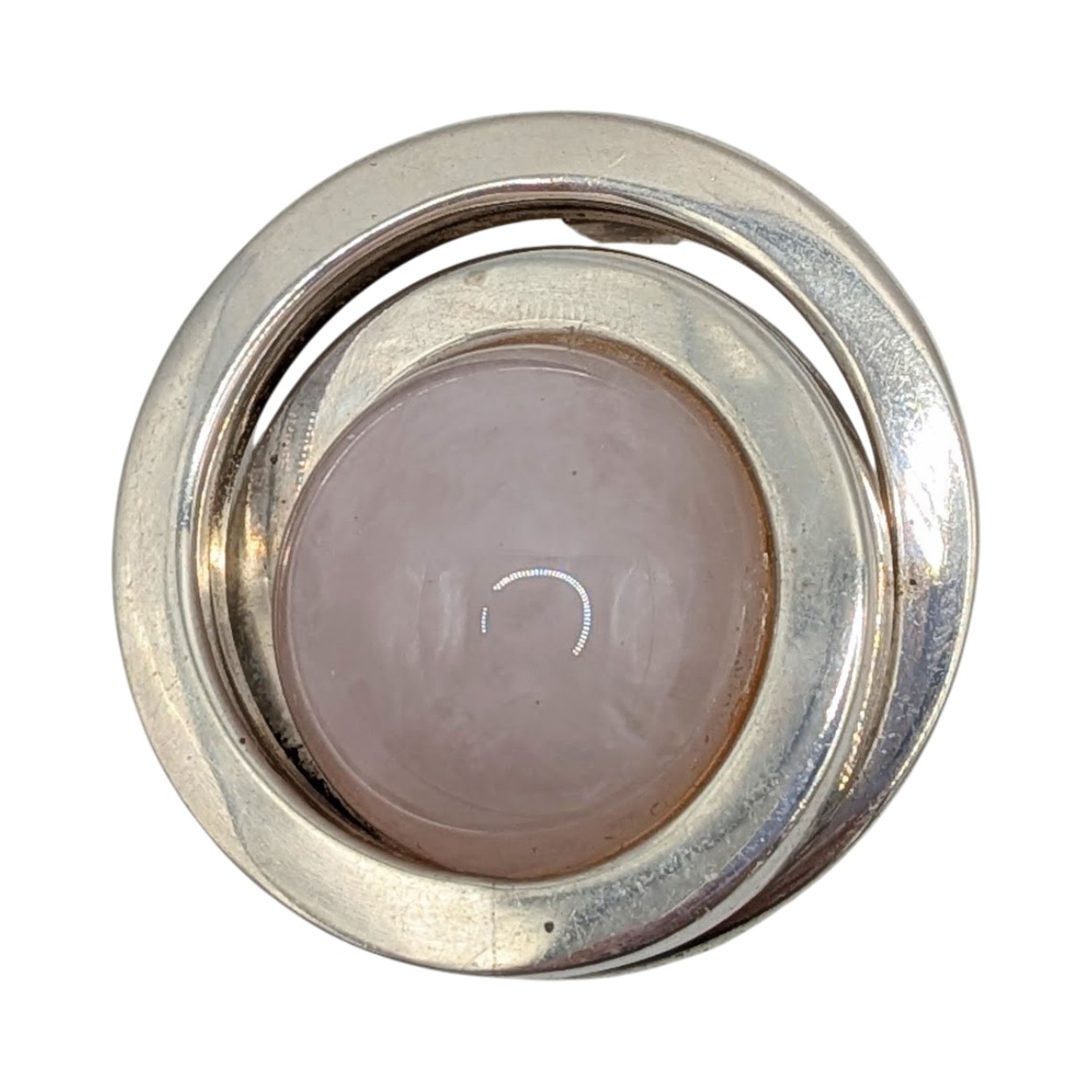 Signed Sterling Silver Rose Quartz Double Circle Swirl Slide Pendant