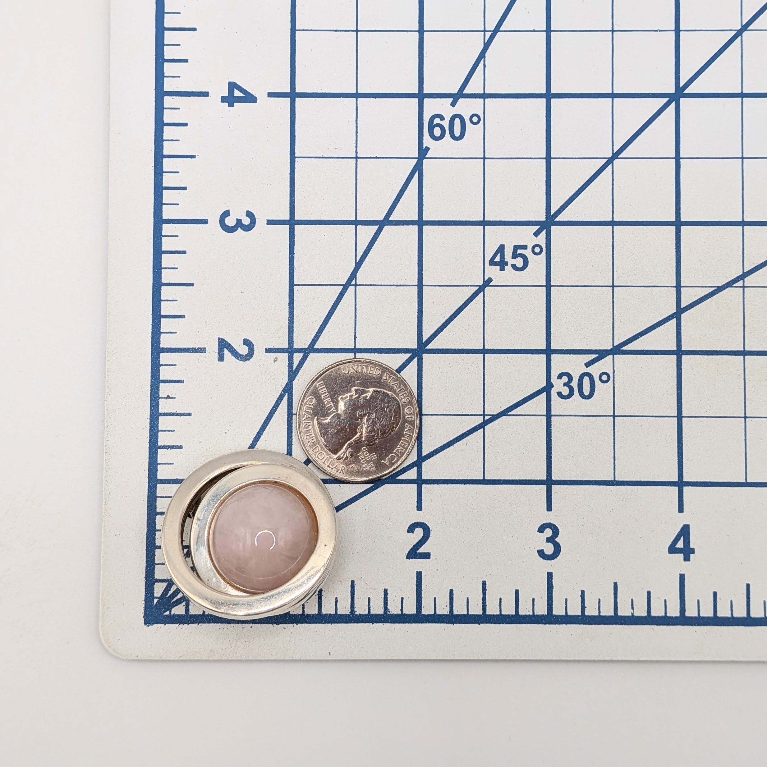 Signed Sterling Silver Rose Quartz Double Circle Swirl Slide Pendant