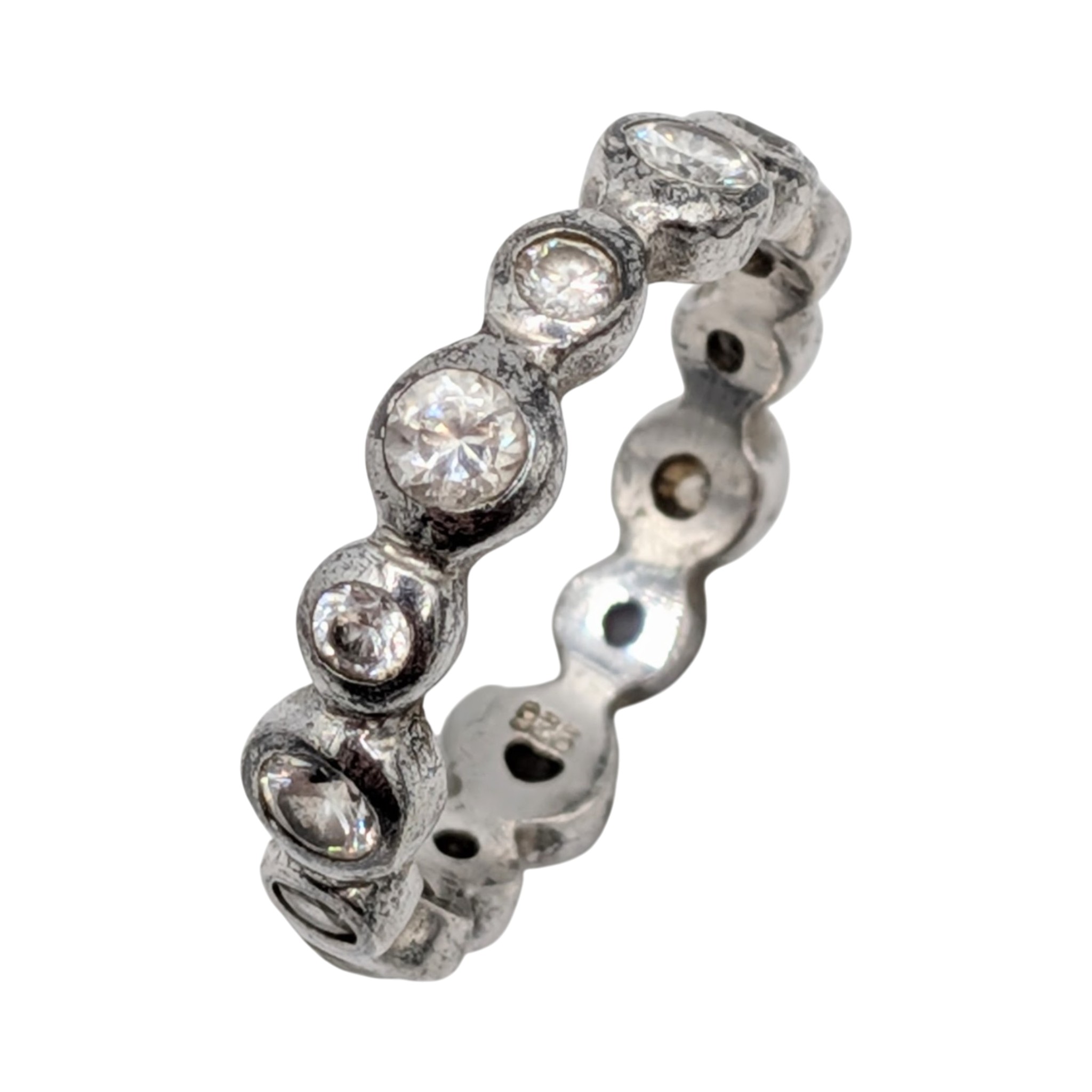 Sterling Silver CZ Bezel Set Eternity Band Ring Size 9.25