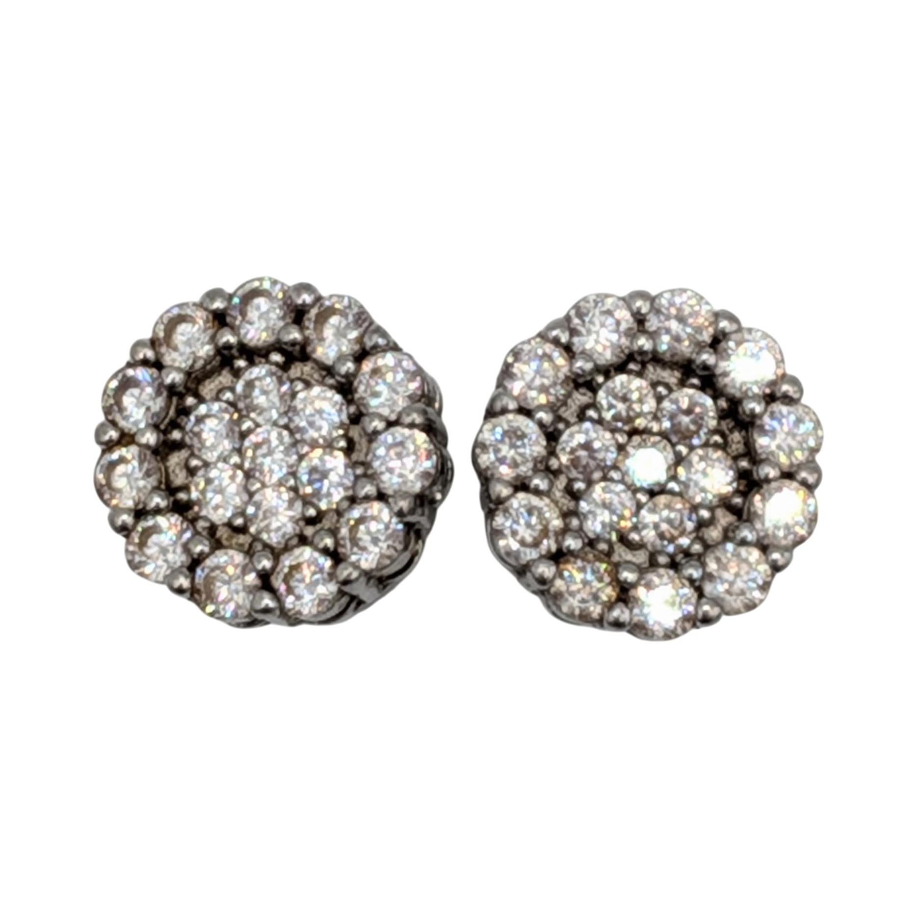 Signed Sterling Silver CZ Cluster Threaded Stud Earrings