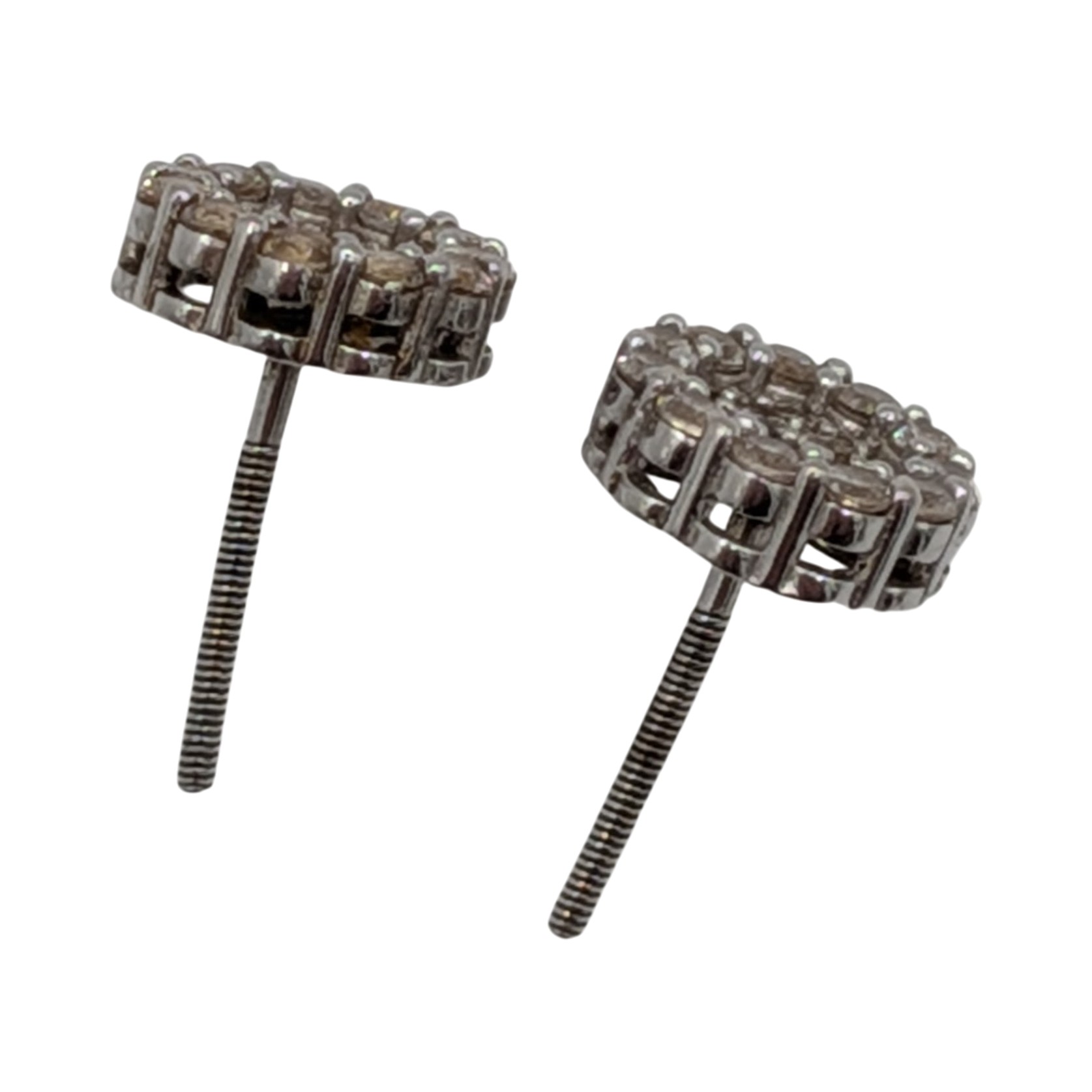 Signed Sterling Silver CZ Cluster Threaded Stud Earrings