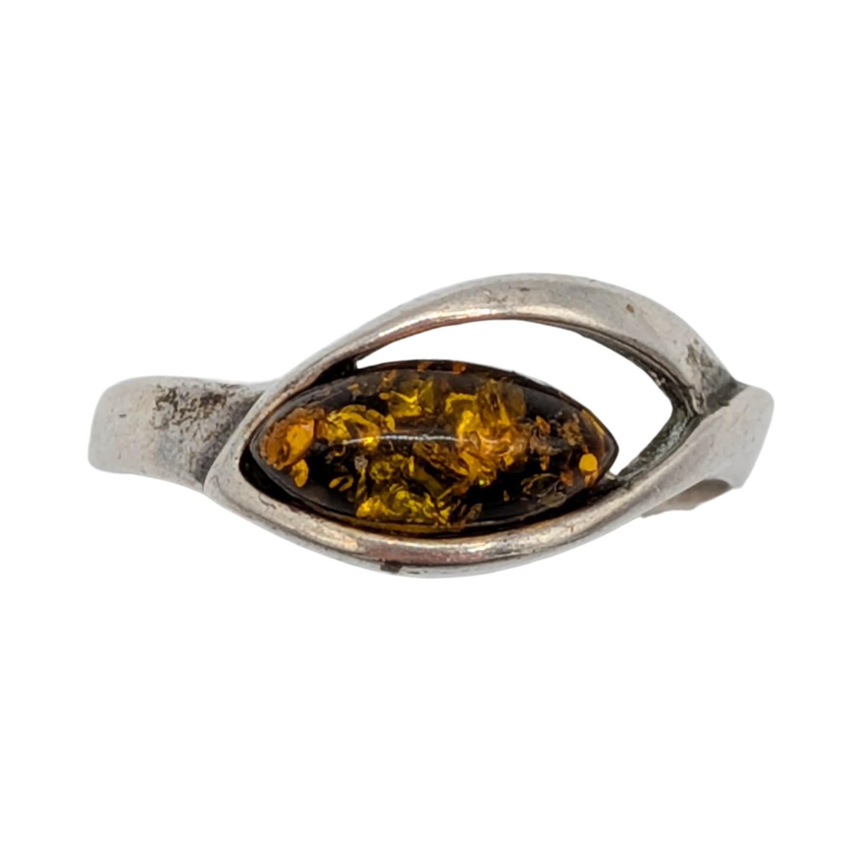 Sterling Silver Amber Encased Loop Ring Size 6