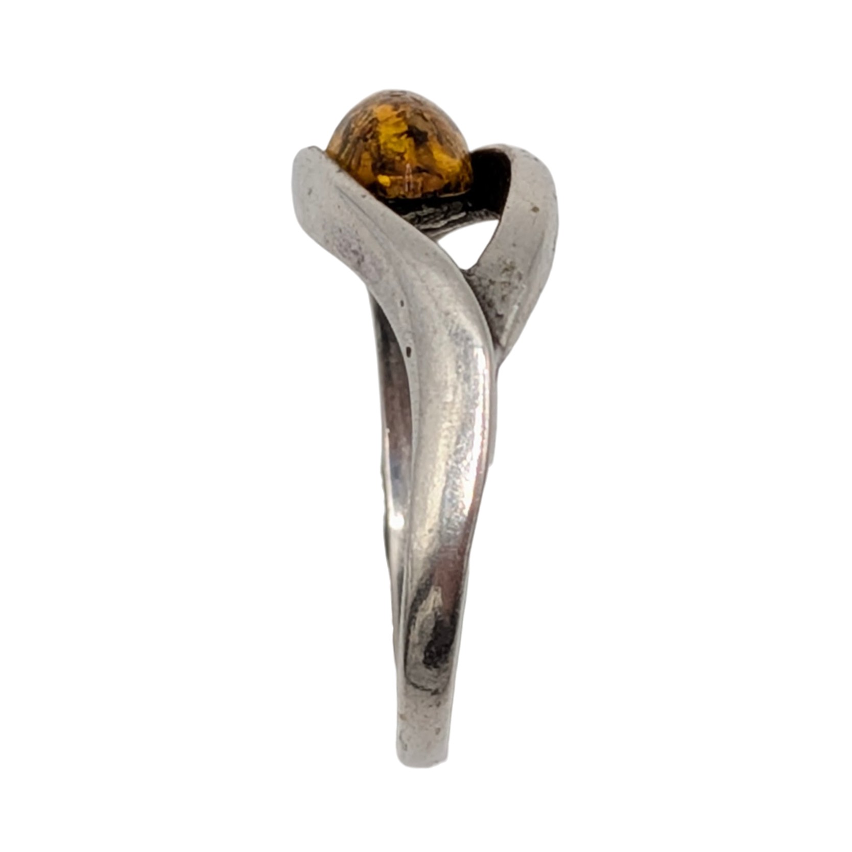 Sterling Silver Amber Encased Loop Ring Size 6