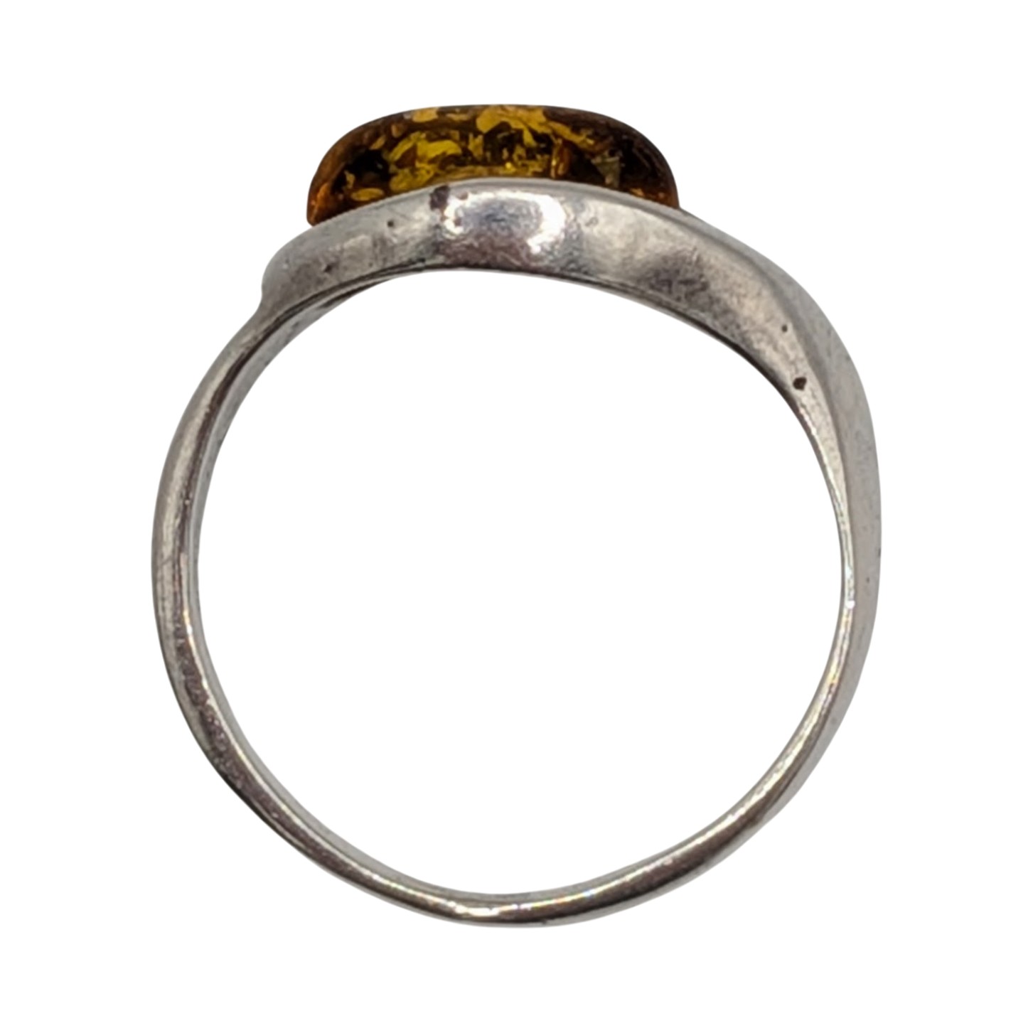 Sterling Silver Amber Encased Loop Ring Size 6