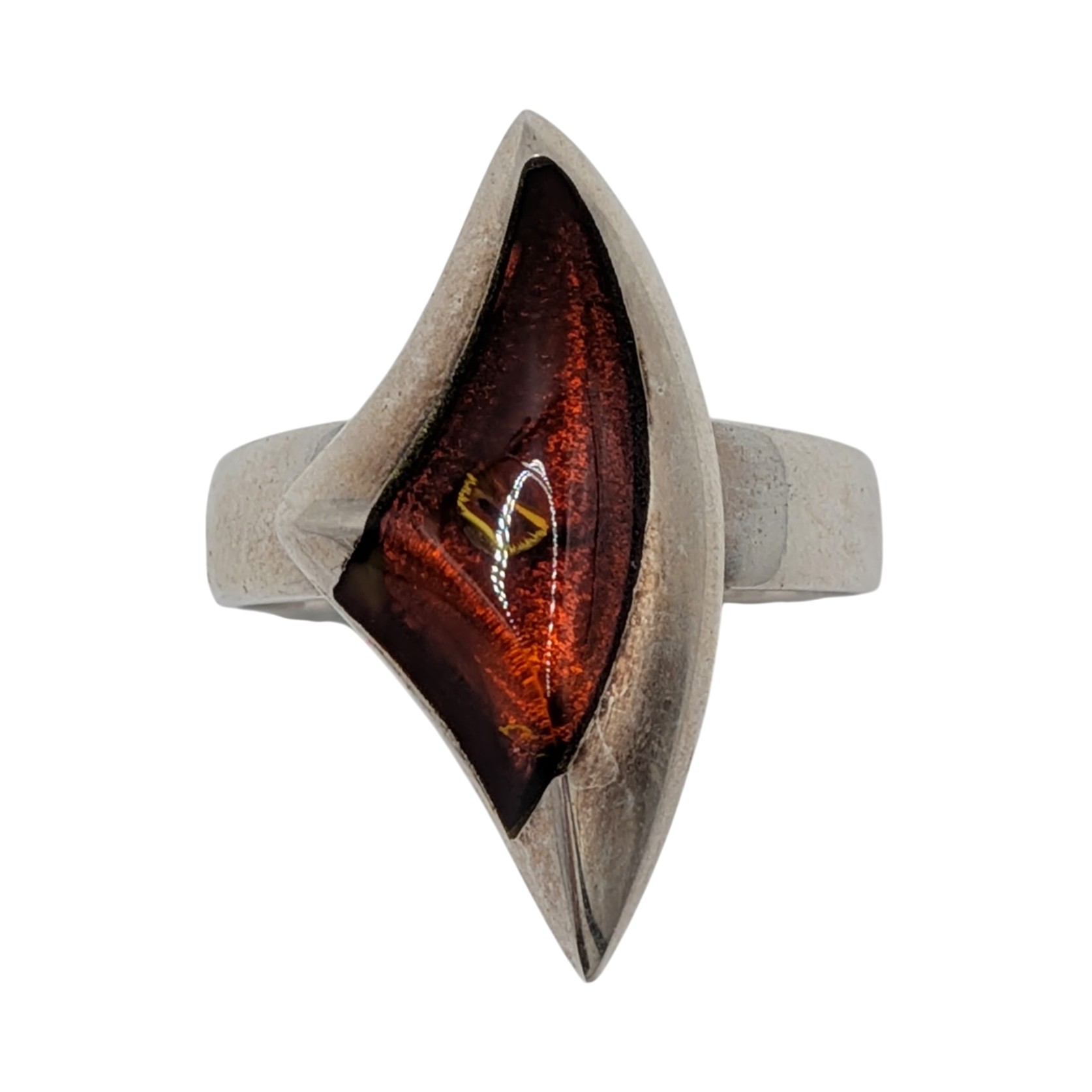 Signed New Polish Sterling Silver Amber Geometric Inlay Ring Size