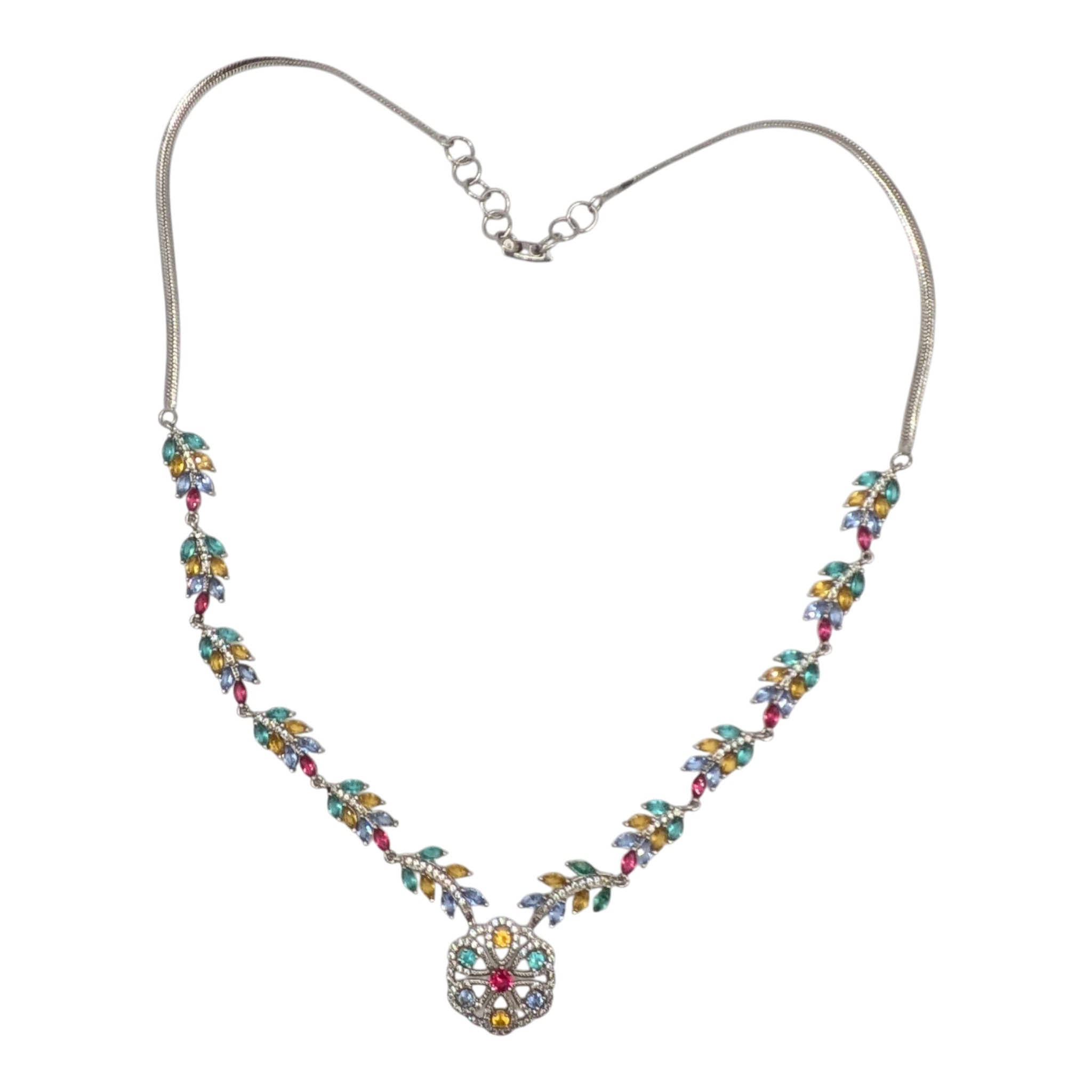 Sterling Silver Colored CZ Floral Vine Necklace