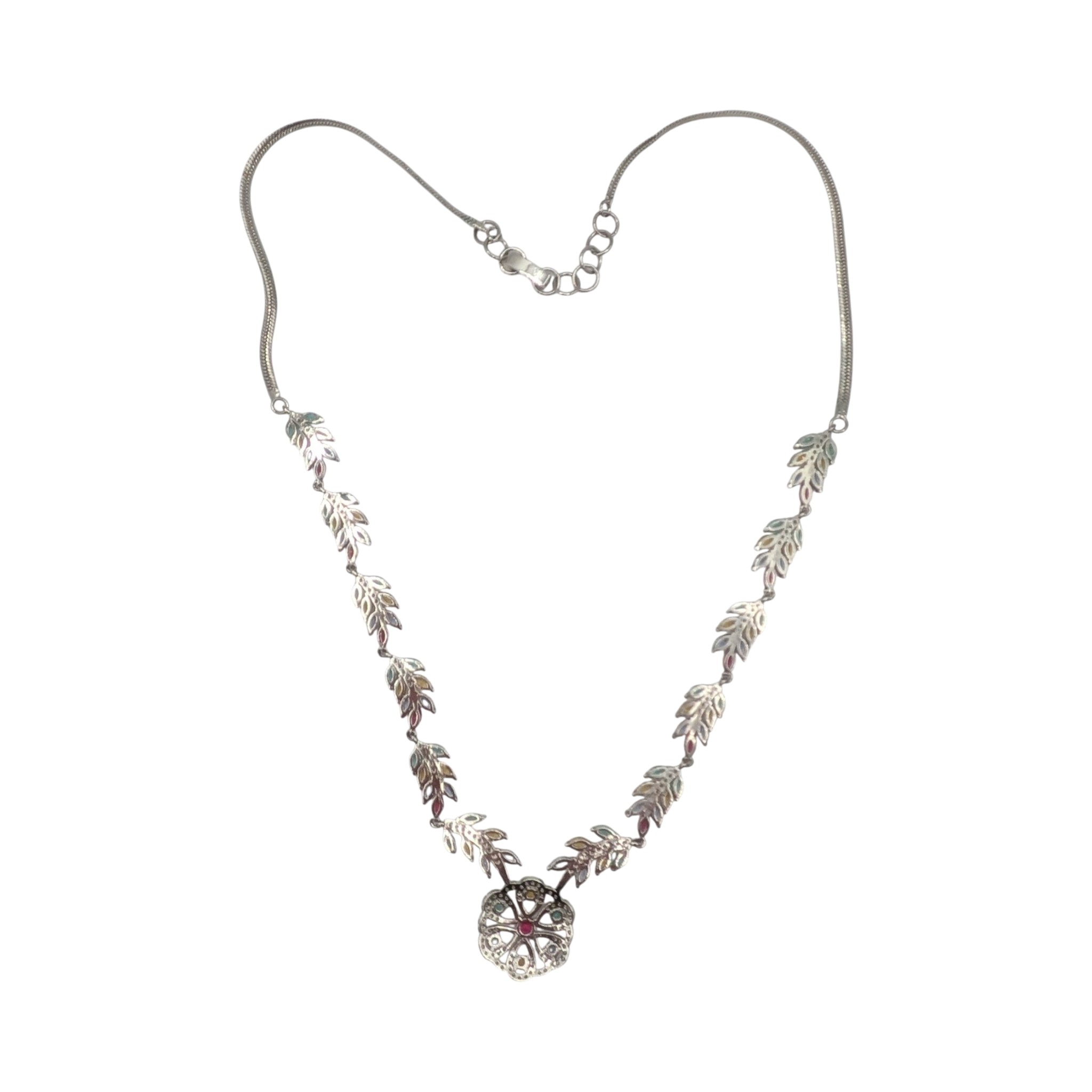 Sterling Silver Colored CZ Floral Vine Necklace