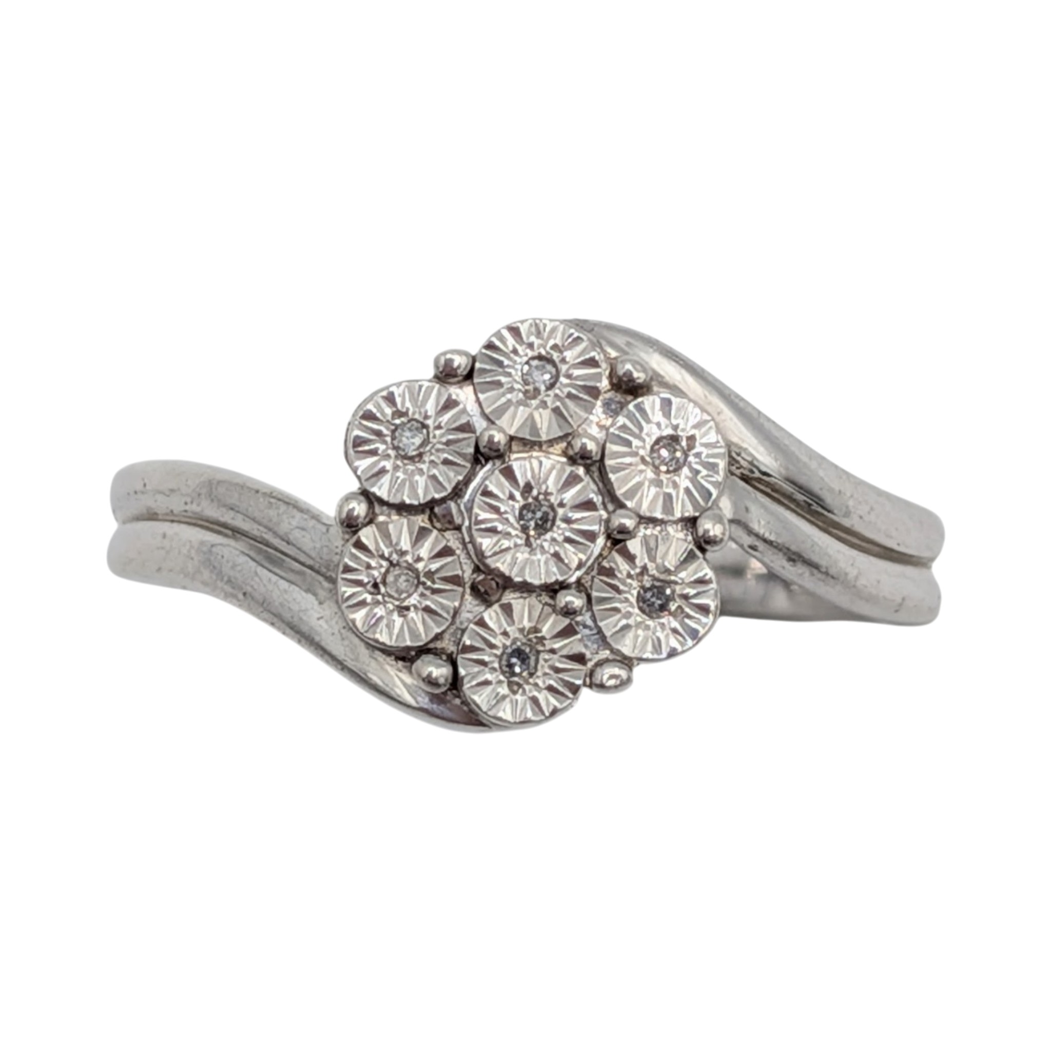 Sterling Silver Diamond Floral Cluster Ring