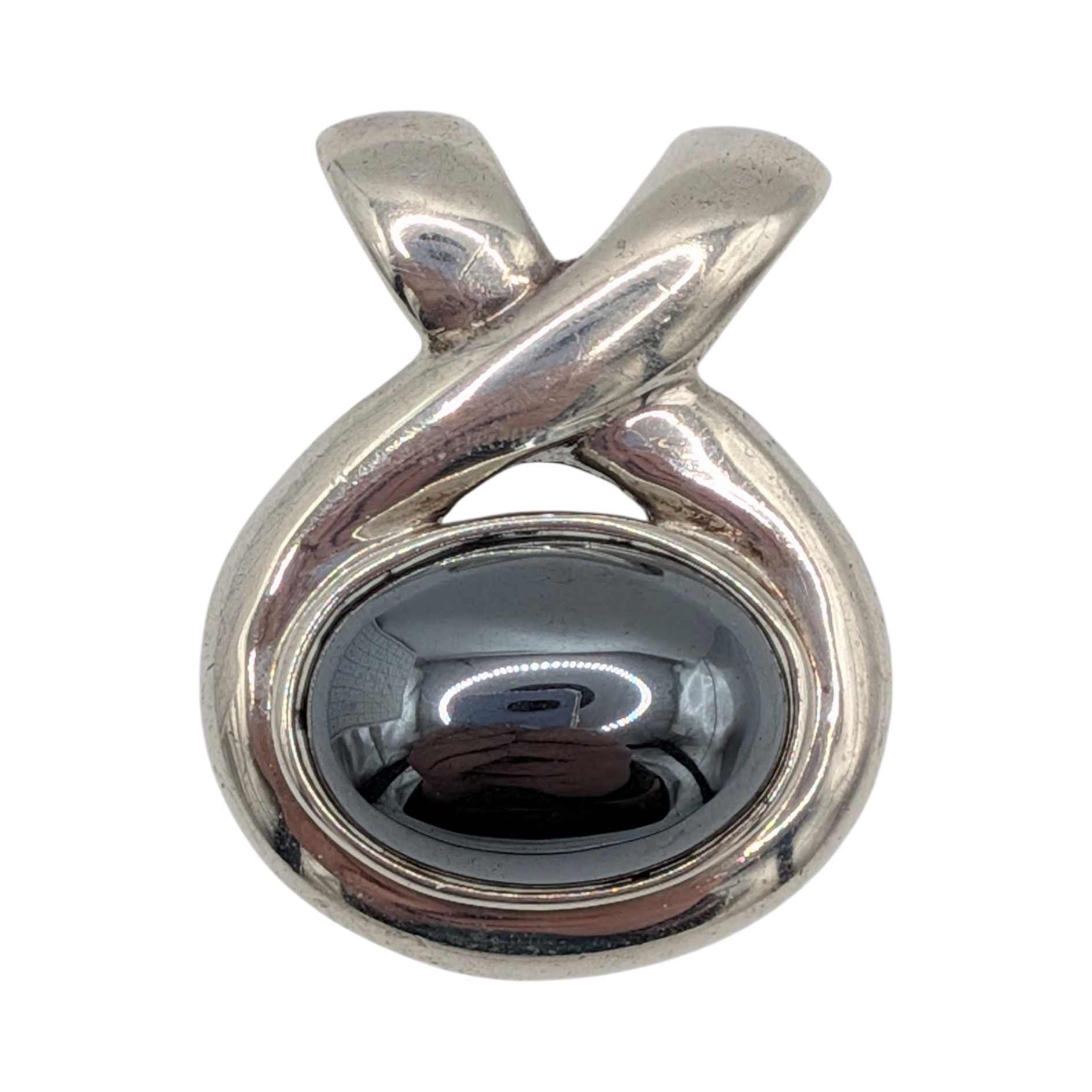 ESPO Sterling Silver Hematite Oval Criss Cross Slide Pendant