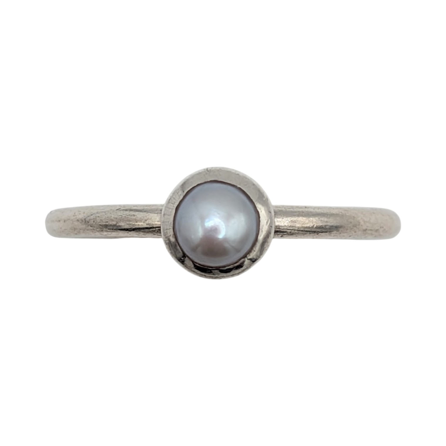 Sterling Silver Pearl Bezel Set Stacking Ring Size 8