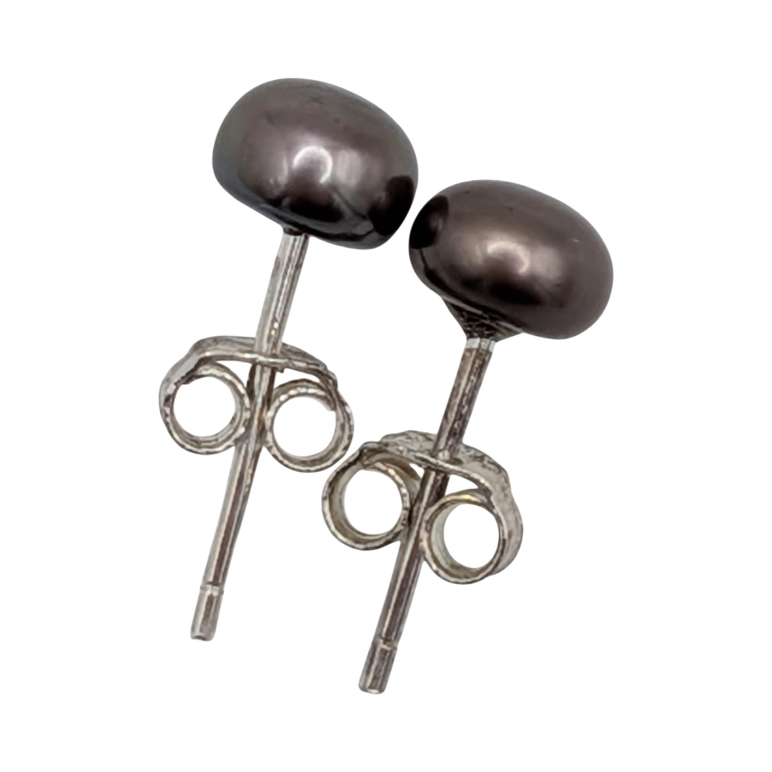 Signed Sterling Silver Brown Pearl Stud Earrings