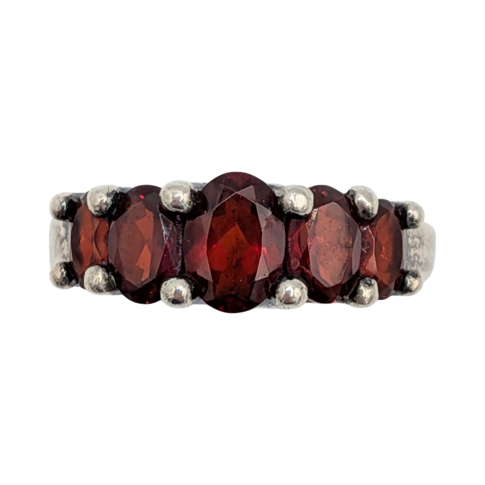 Signed Sterling Silver Garnet Graduated 5 Stone Ring Size 8