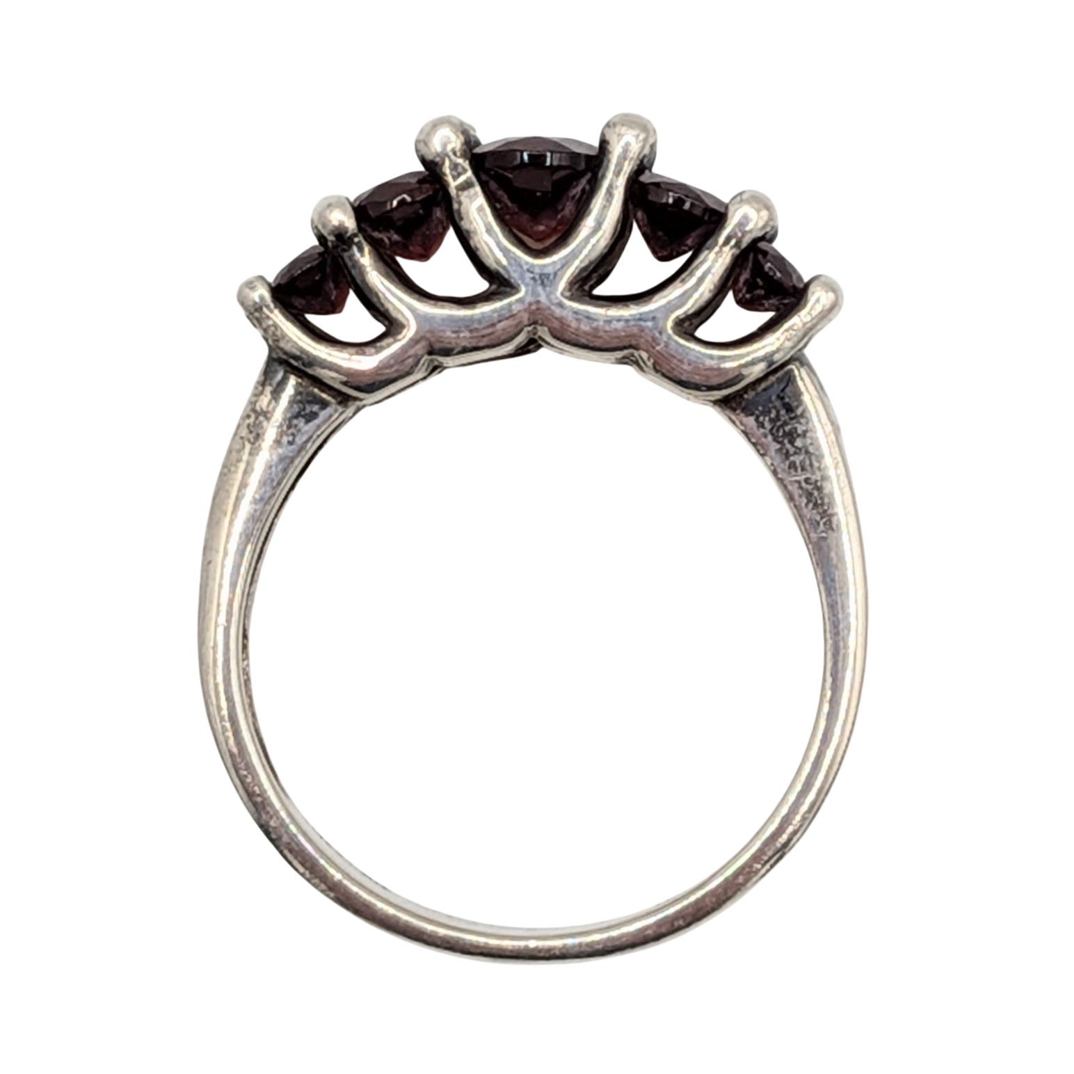 Signed Sterling Silver Garnet Graduated 5 Stone Ring Size 8