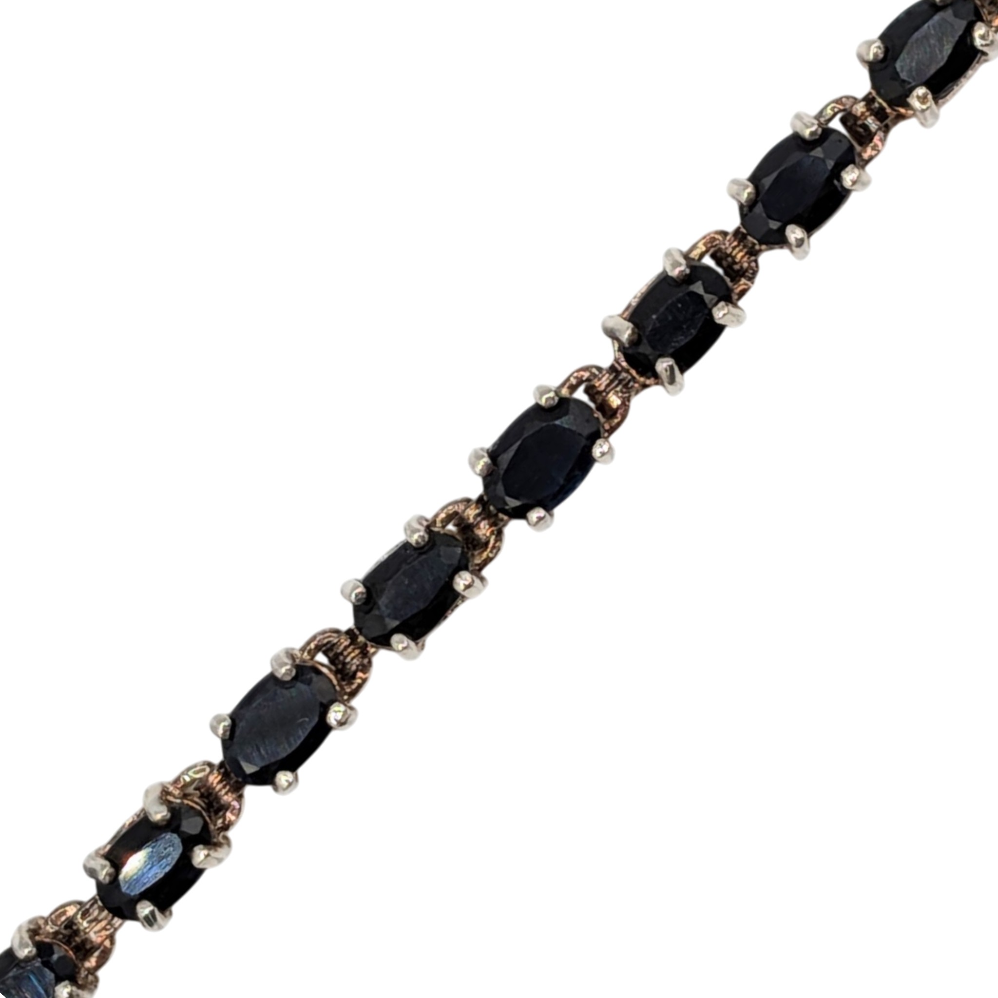 Signed Sterling Silver Sapphire Oval Cut Tennis Bracelet