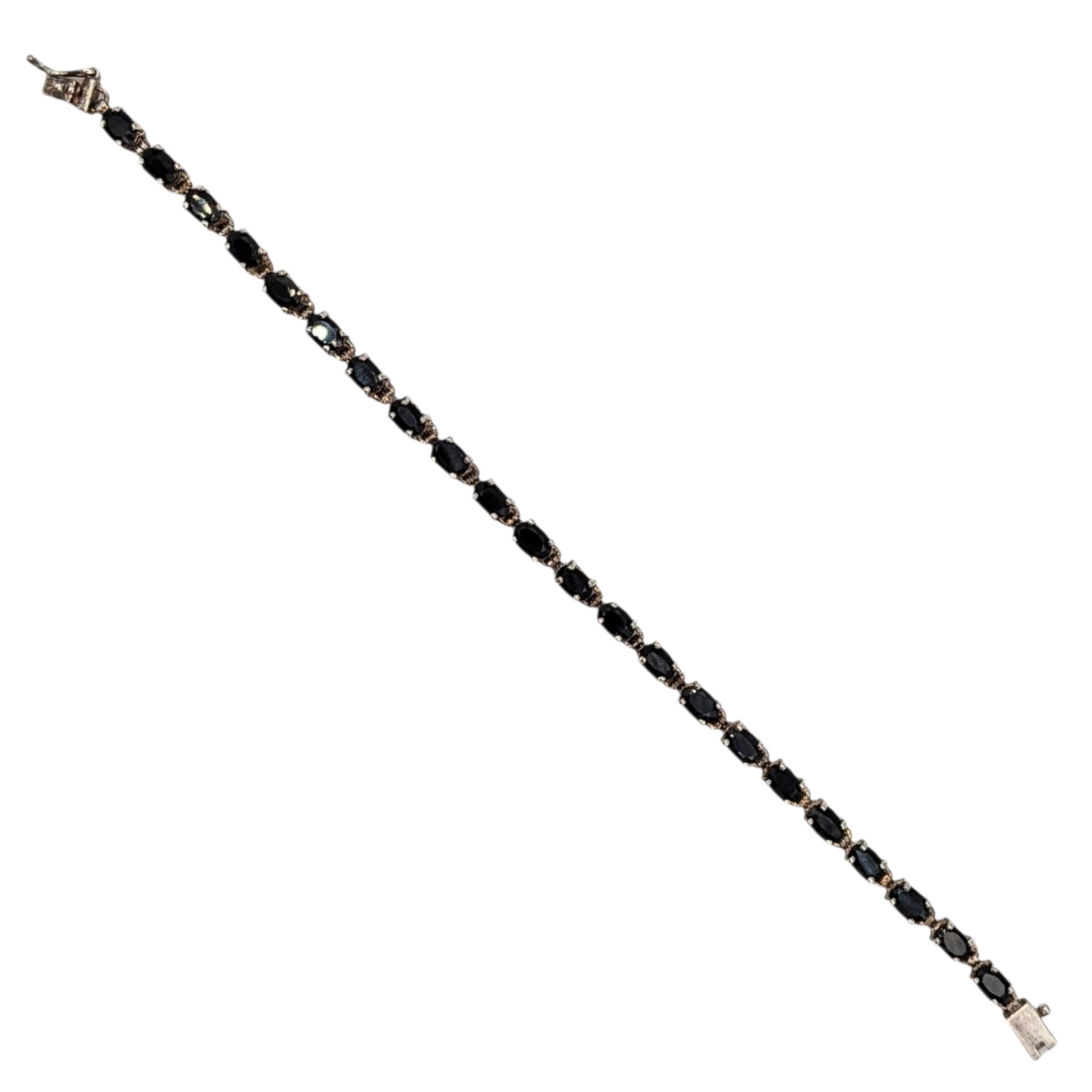 Signed Sterling Silver Sapphire Oval Cut Tennis Bracelet