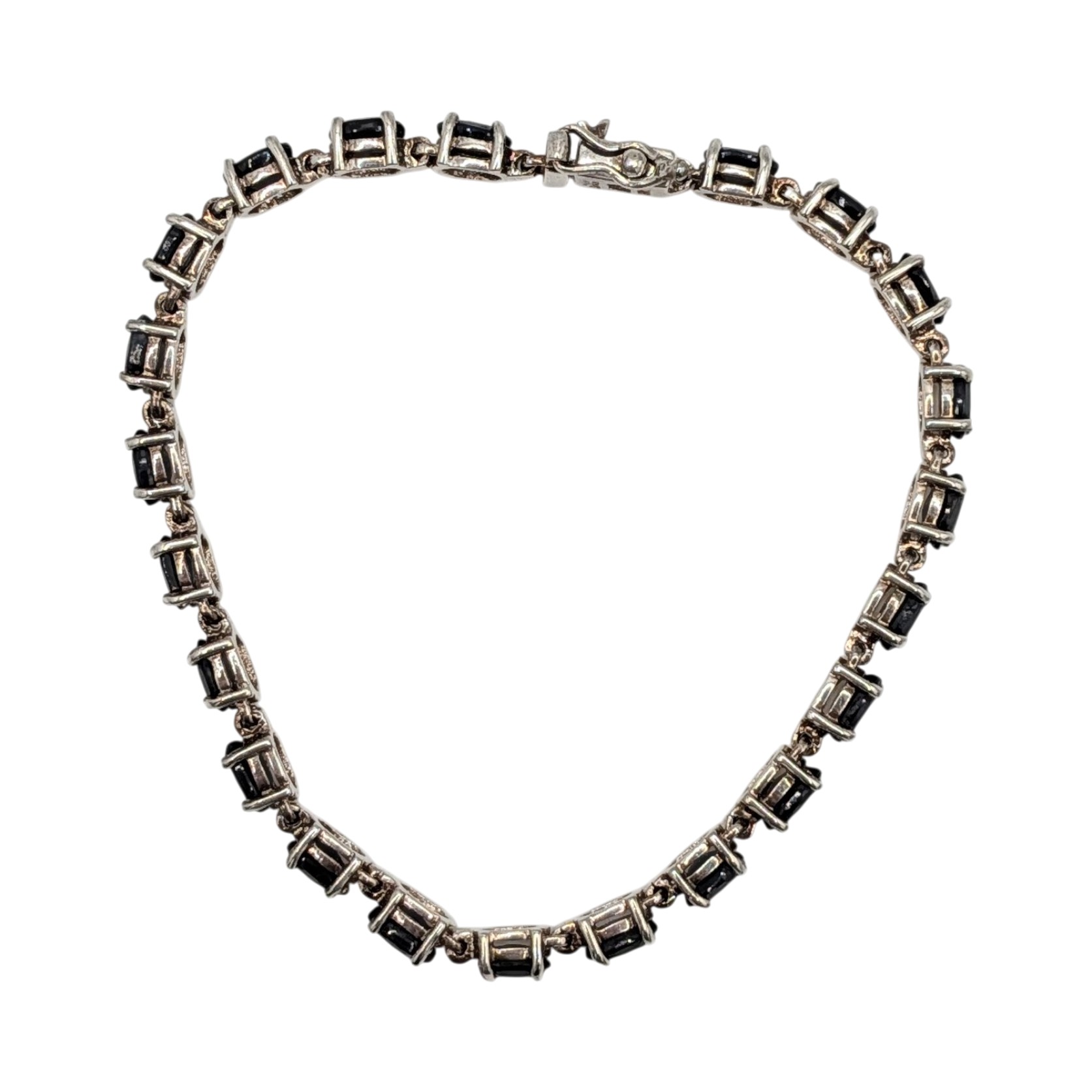 Signed Sterling Silver Sapphire Oval Cut Tennis Bracelet