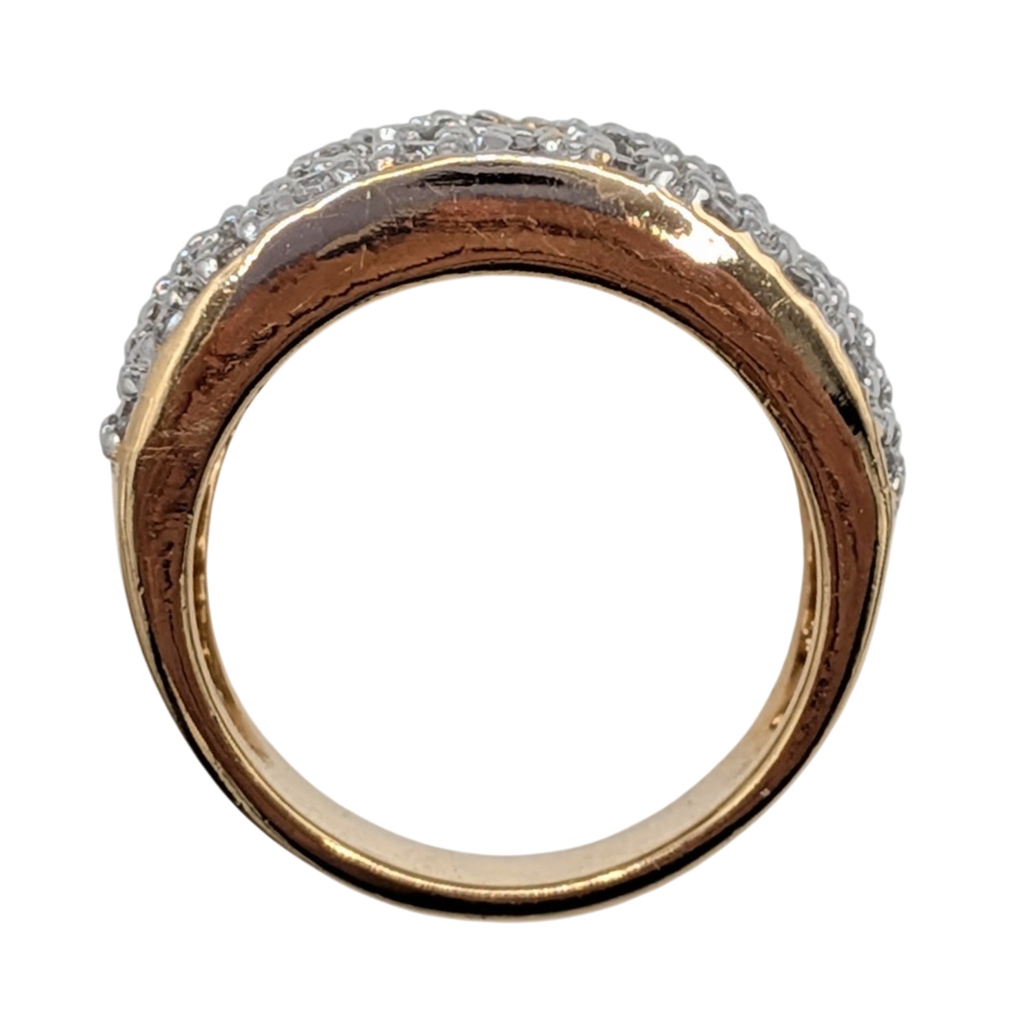 Signed Gold Over Sterling CZ Pave Set Wide Band Criss Cross Ring Size 6.25