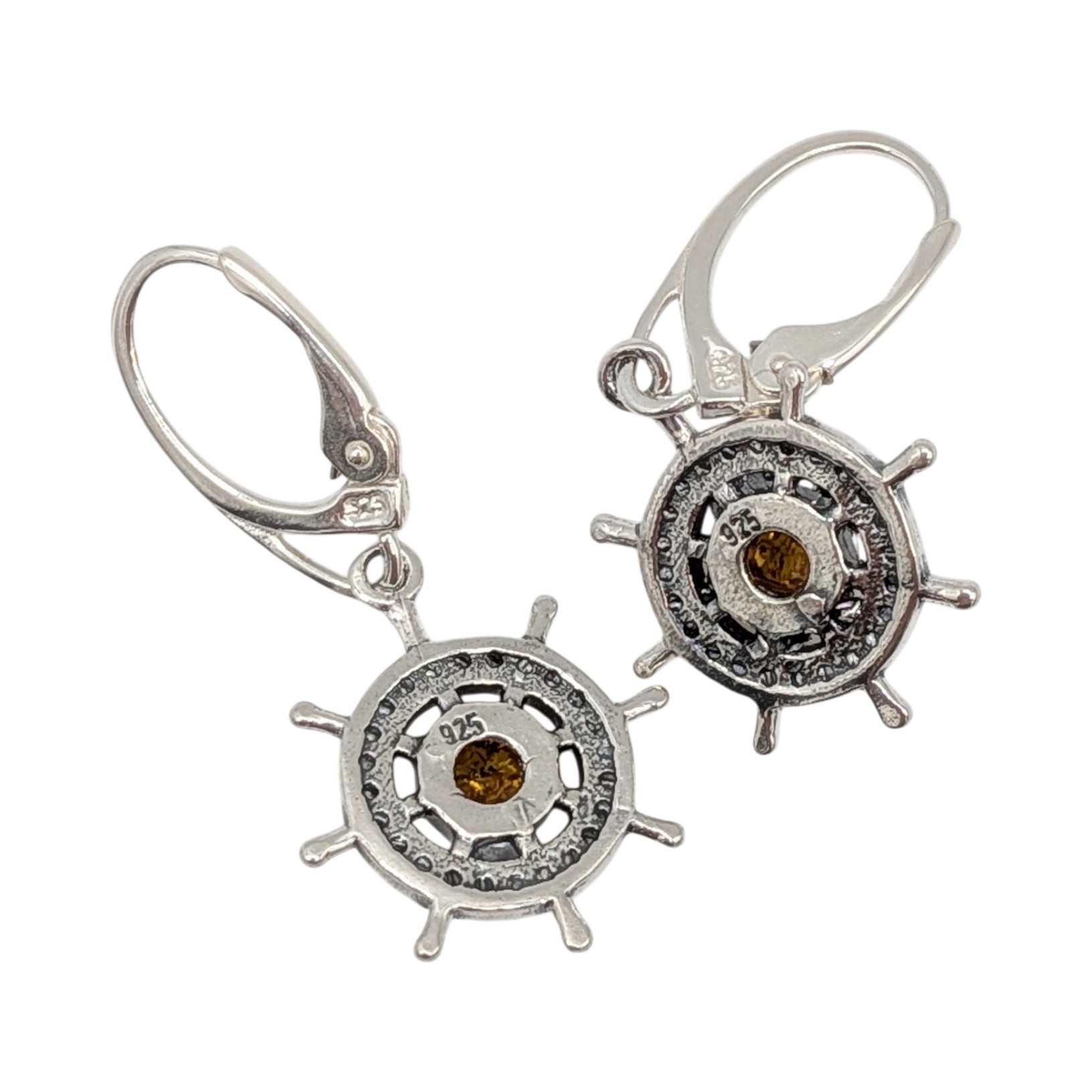 Sterling Silver Amber Ships Wheel Drop Earrings