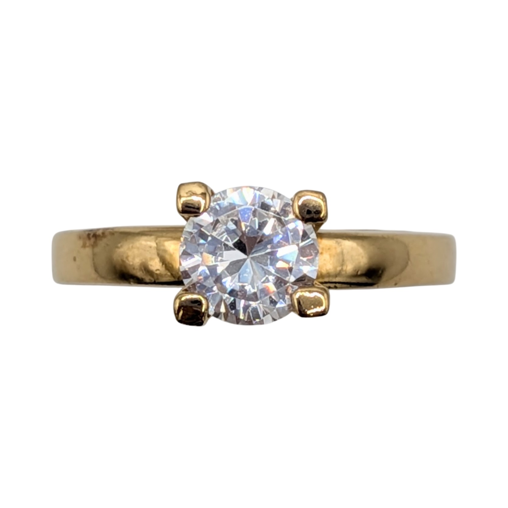 Gold Over Sterling Silver White CZ Round Cut Classic Solitaire Ring Size 7