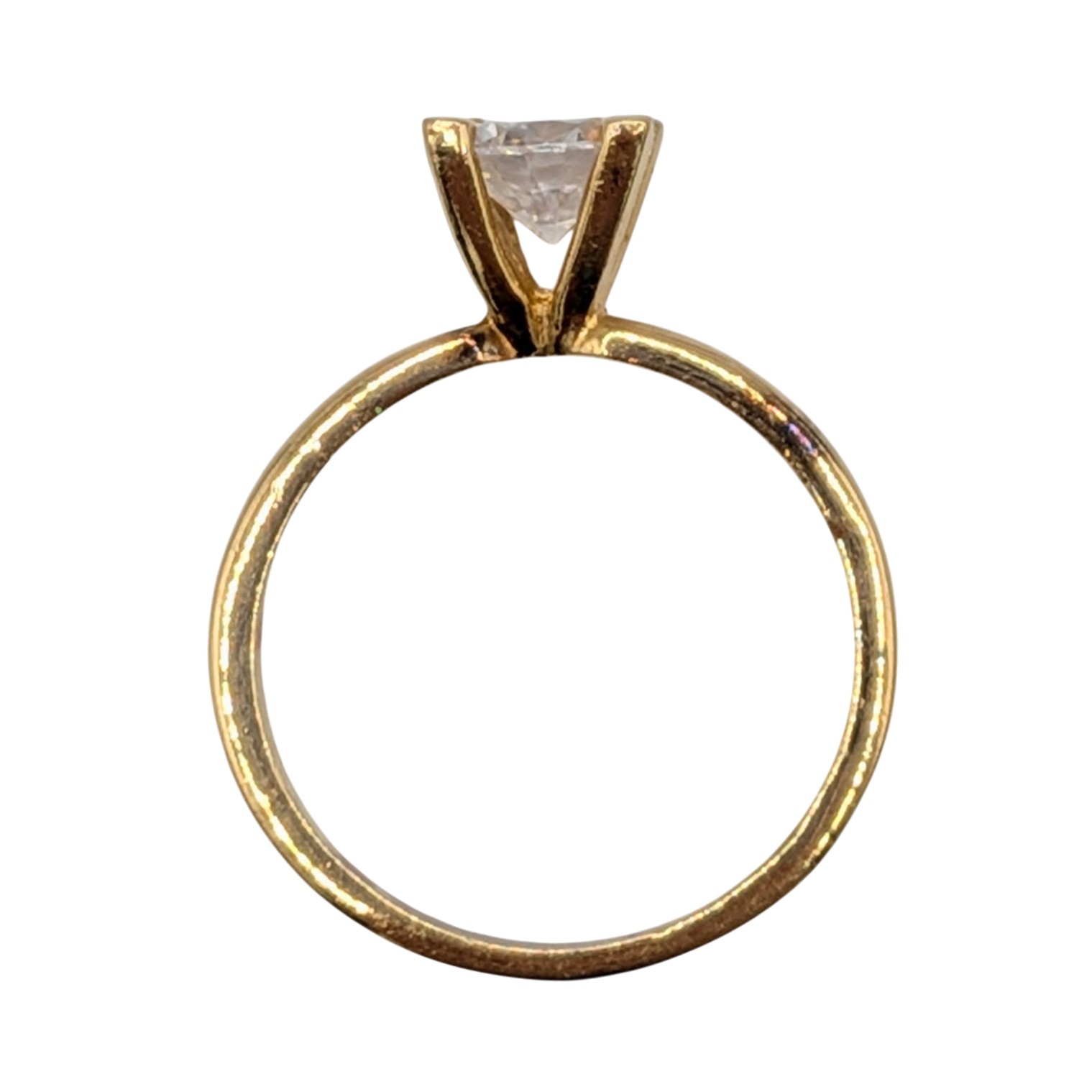 Gold Over Sterling Silver White CZ Round Cut Classic Solitaire Ring Size 7