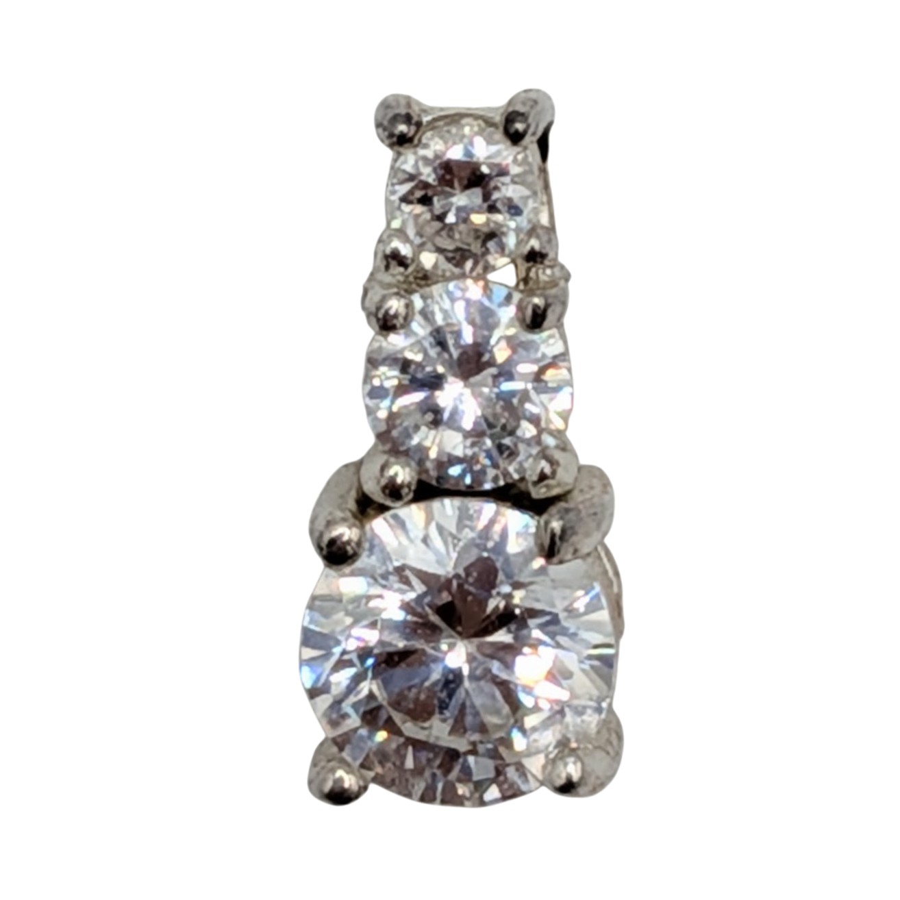 Signed Sterling Silver White CZ Triple Stone Slide Pendant