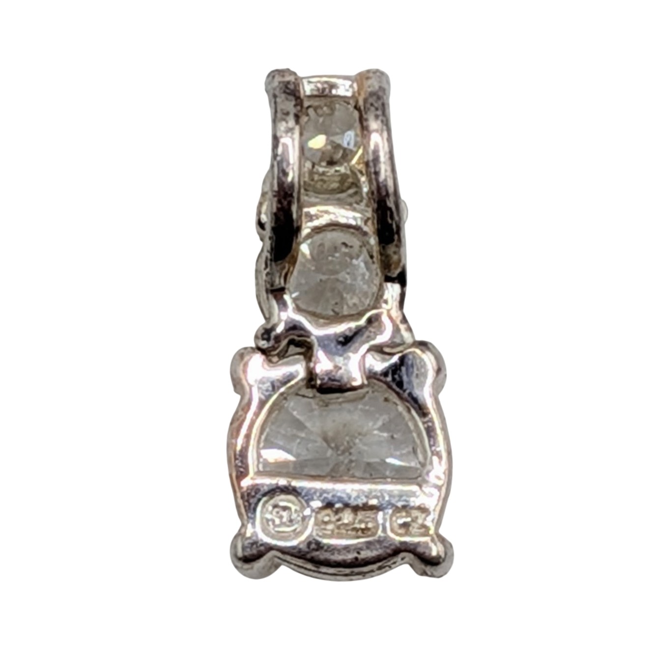 Signed Sterling Silver White CZ Triple Stone Slide Pendant