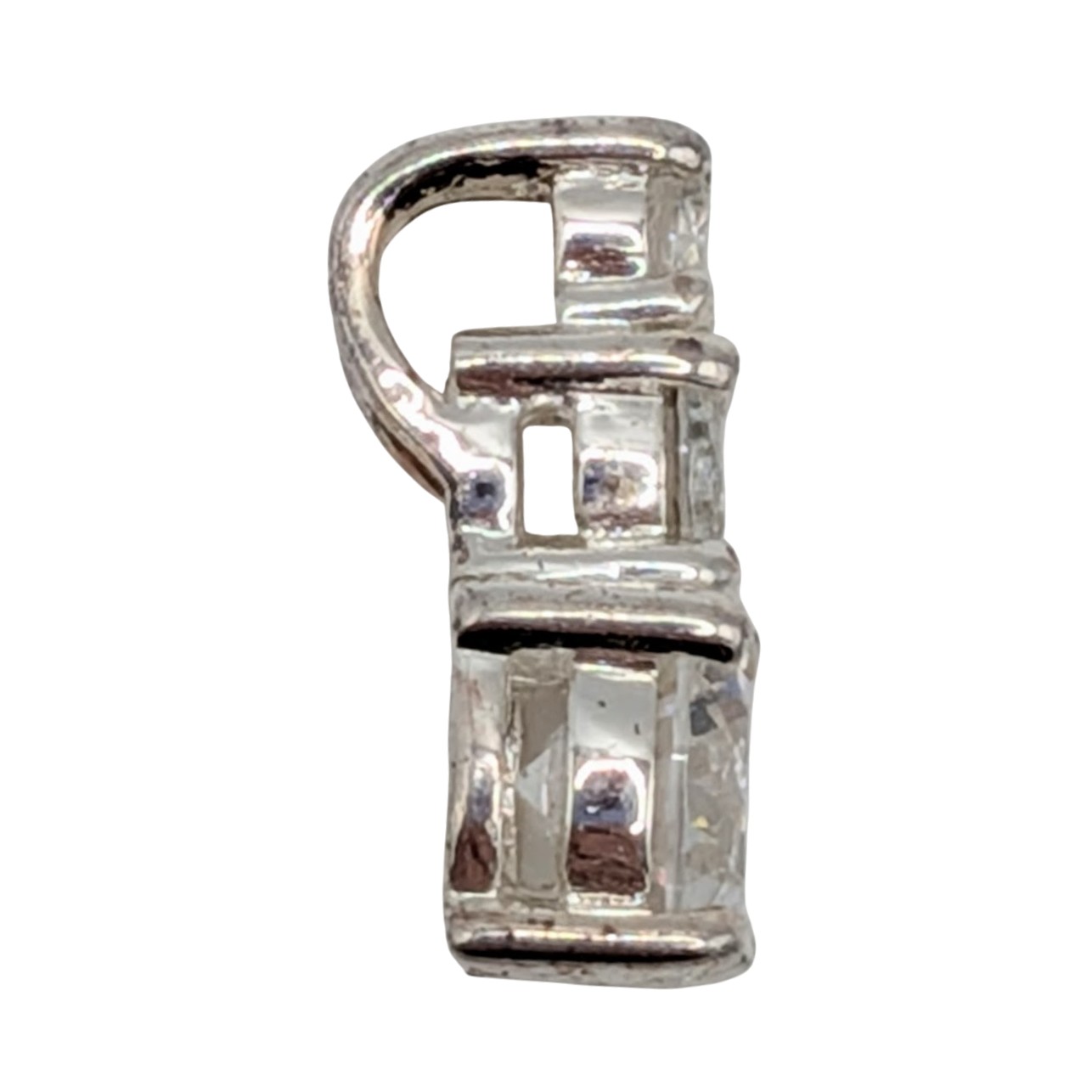 Signed Sterling Silver White CZ Triple Stone Slide Pendant