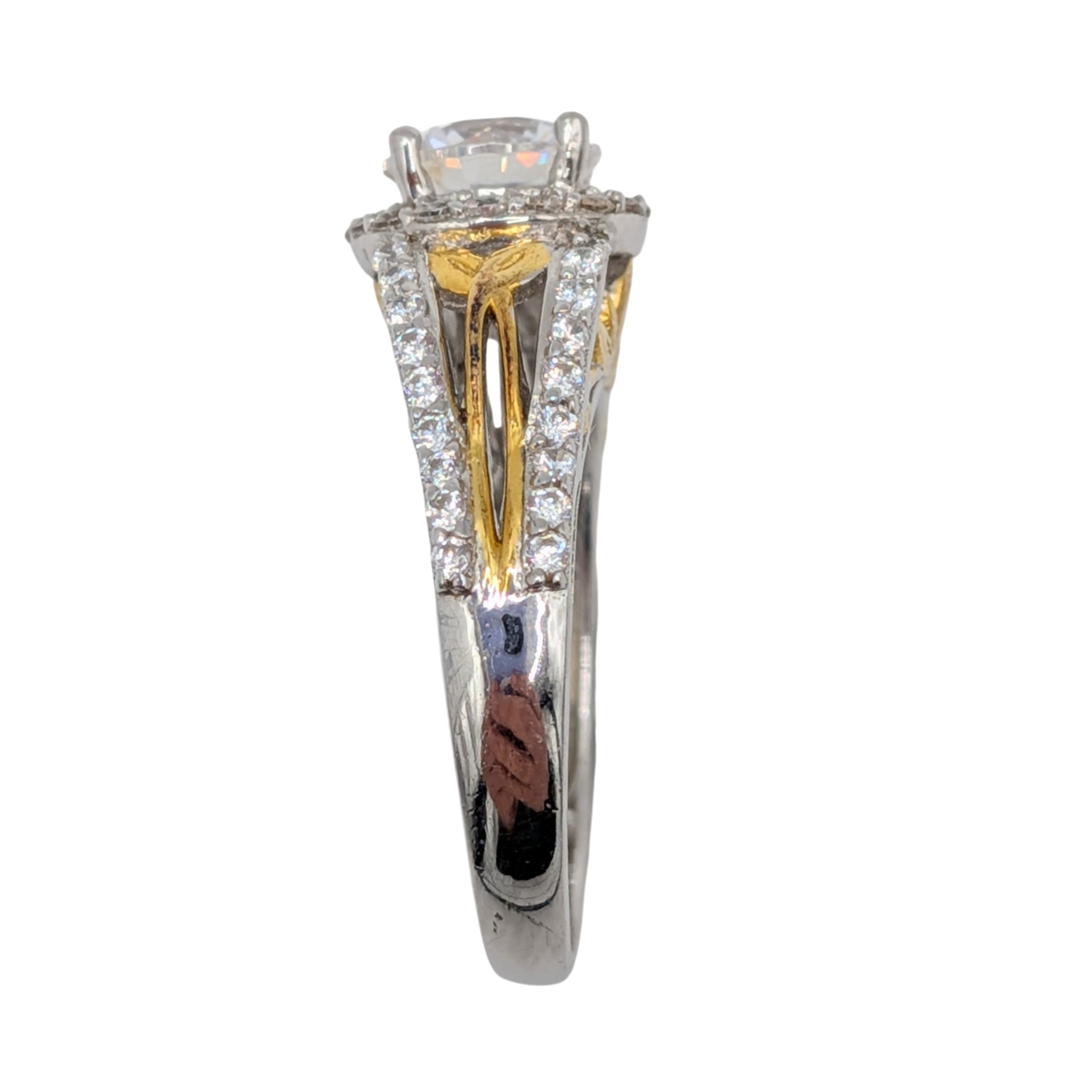 Signed Sterling Silver Gold Over Silver Accents Rhinestone Ring Size 7