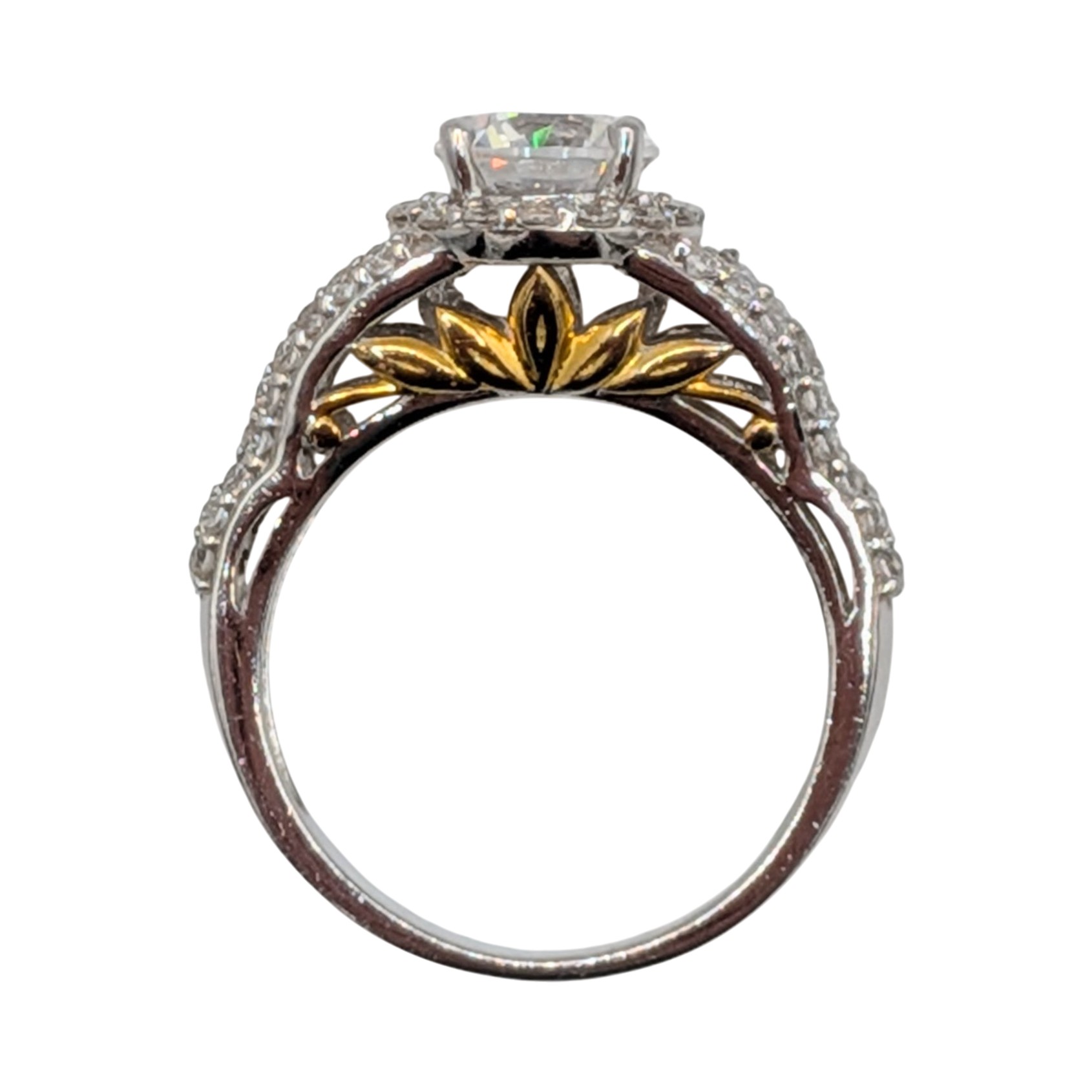 Signed Sterling Silver Gold Over Silver Accents Rhinestone Ring Size 7