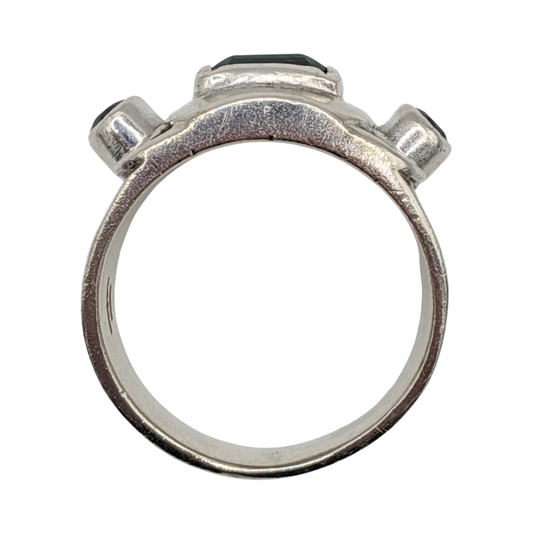Sajen Sterling Silver Emerald Iolite 3 Stone Wide Band Ring Size 9