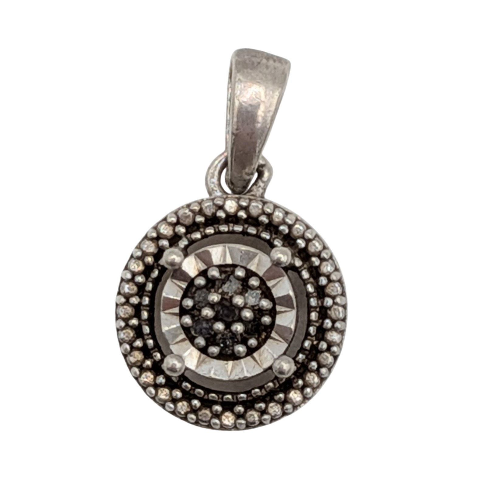 Signed Sterling Silver Diamond Cluster Halo Pendant