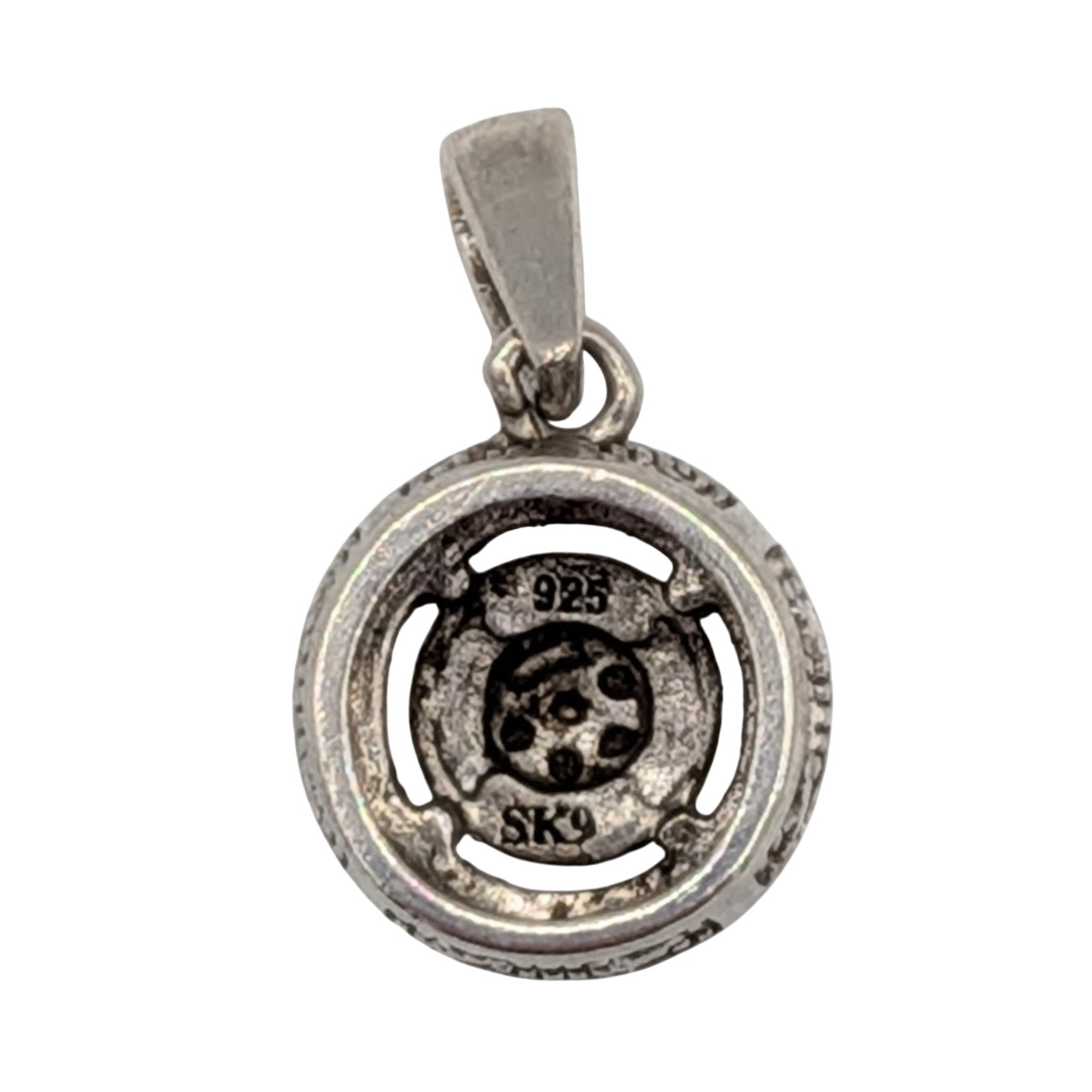 Signed Sterling Silver Diamond Cluster Halo Pendant