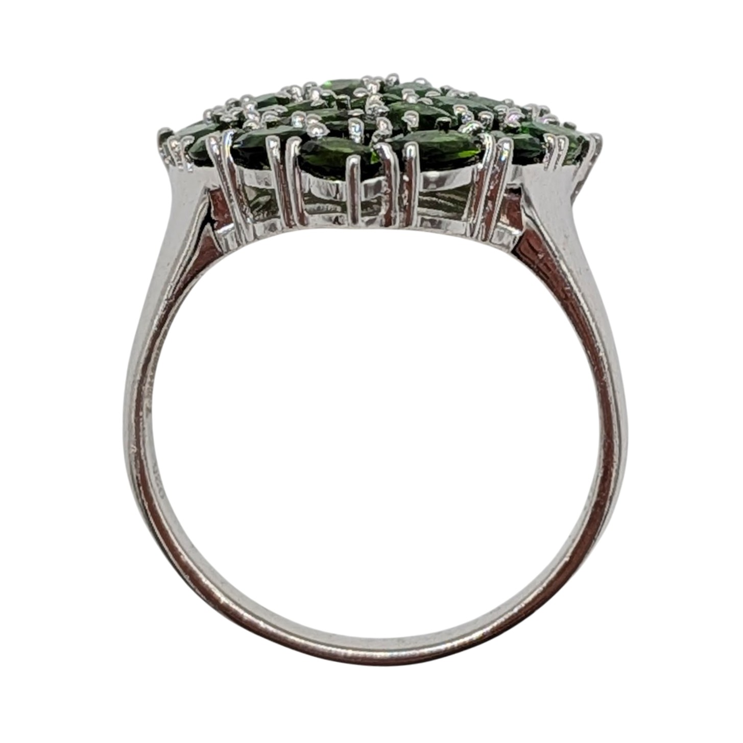 Signed Sterling Silver Emerald Cluster Cocktail Ring Size 11.5