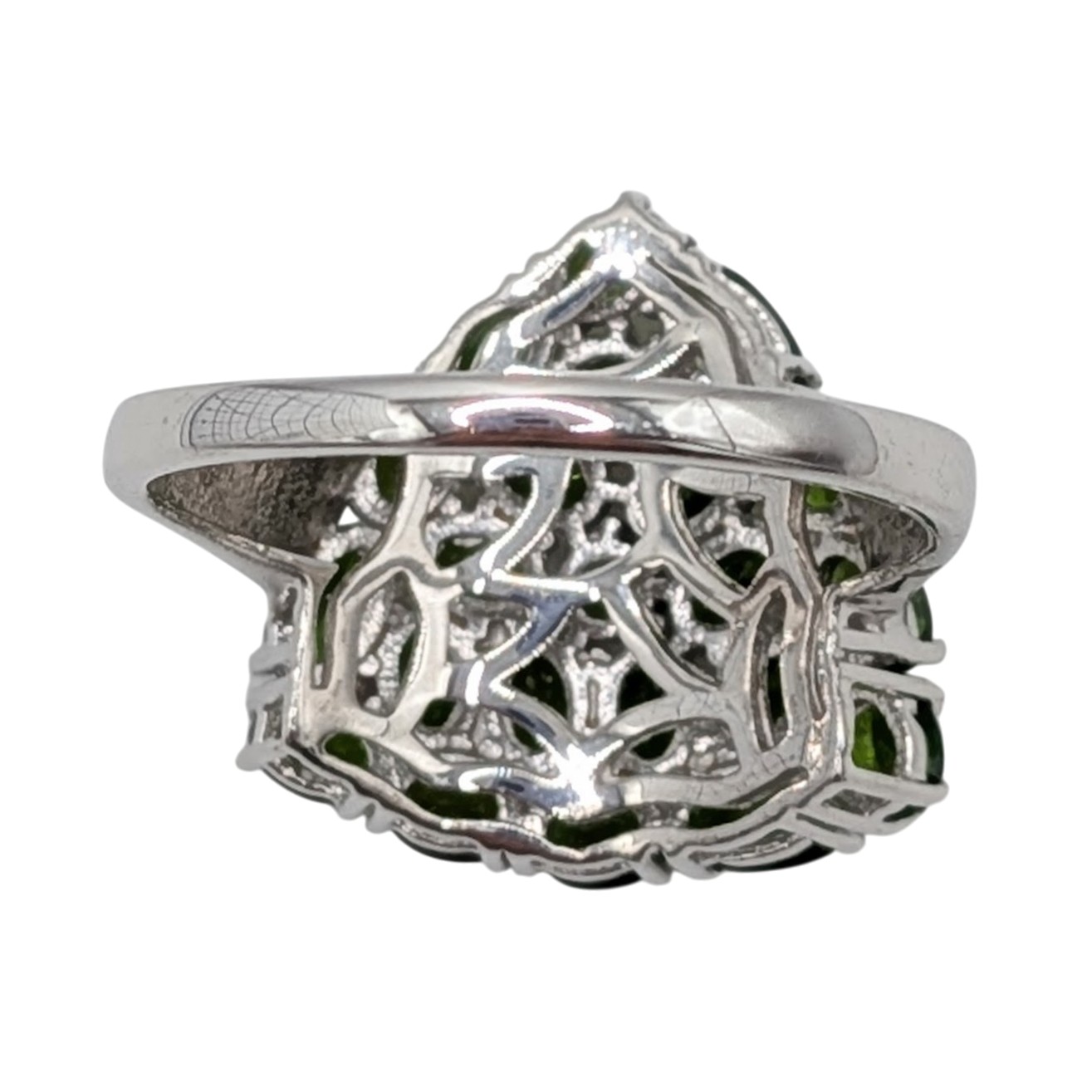 Signed Sterling Silver Emerald Cluster Cocktail Ring Size 11.5