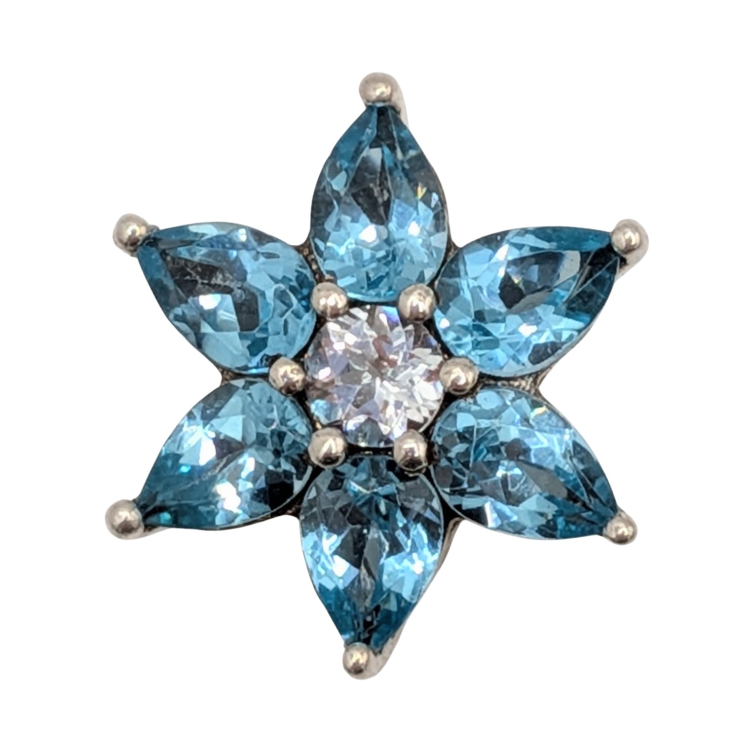 Signed Sterling Silver CZ Floral Slide Pendant