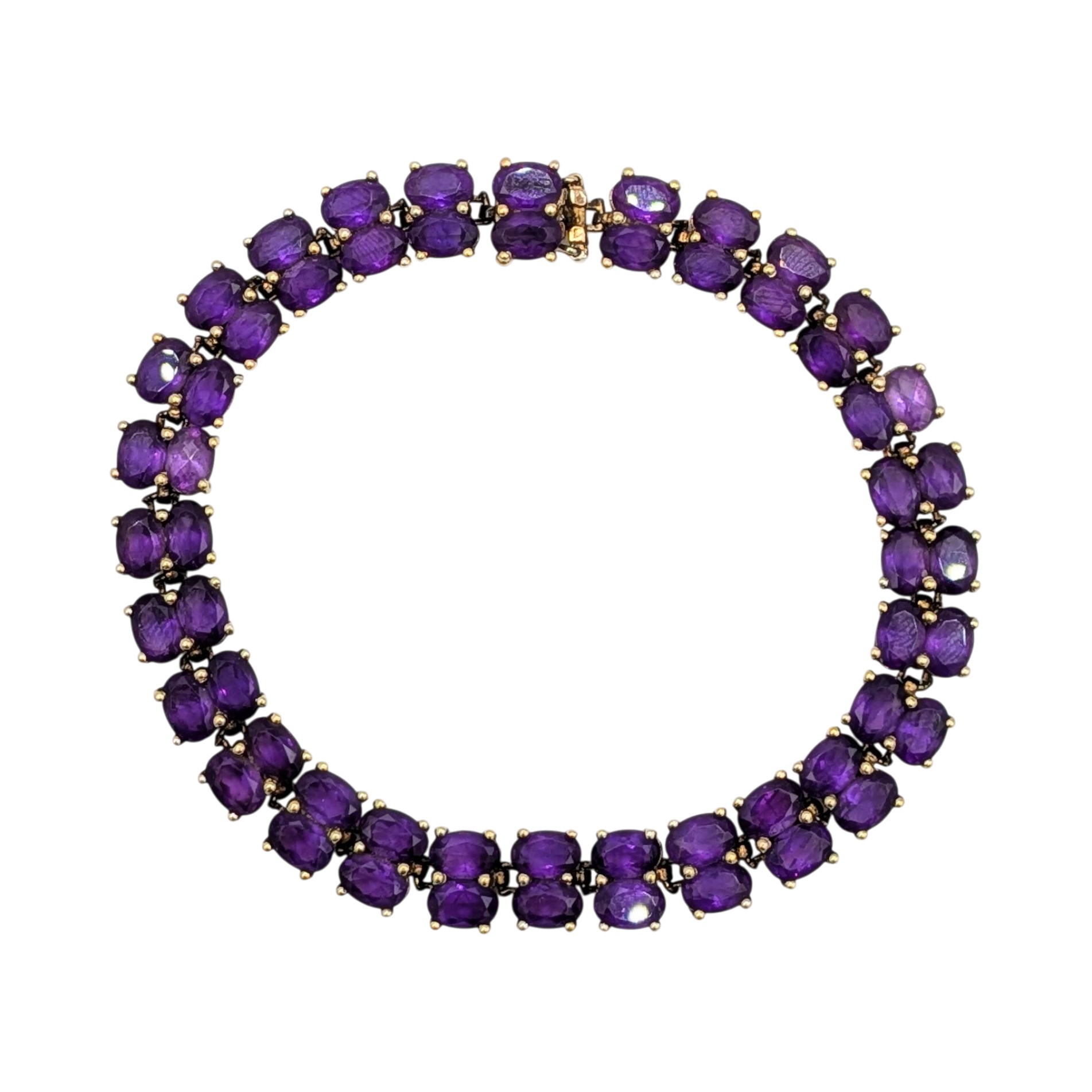 Signed Gold Over Sterling Silver Amethyst Double Row Tennis Bracelet