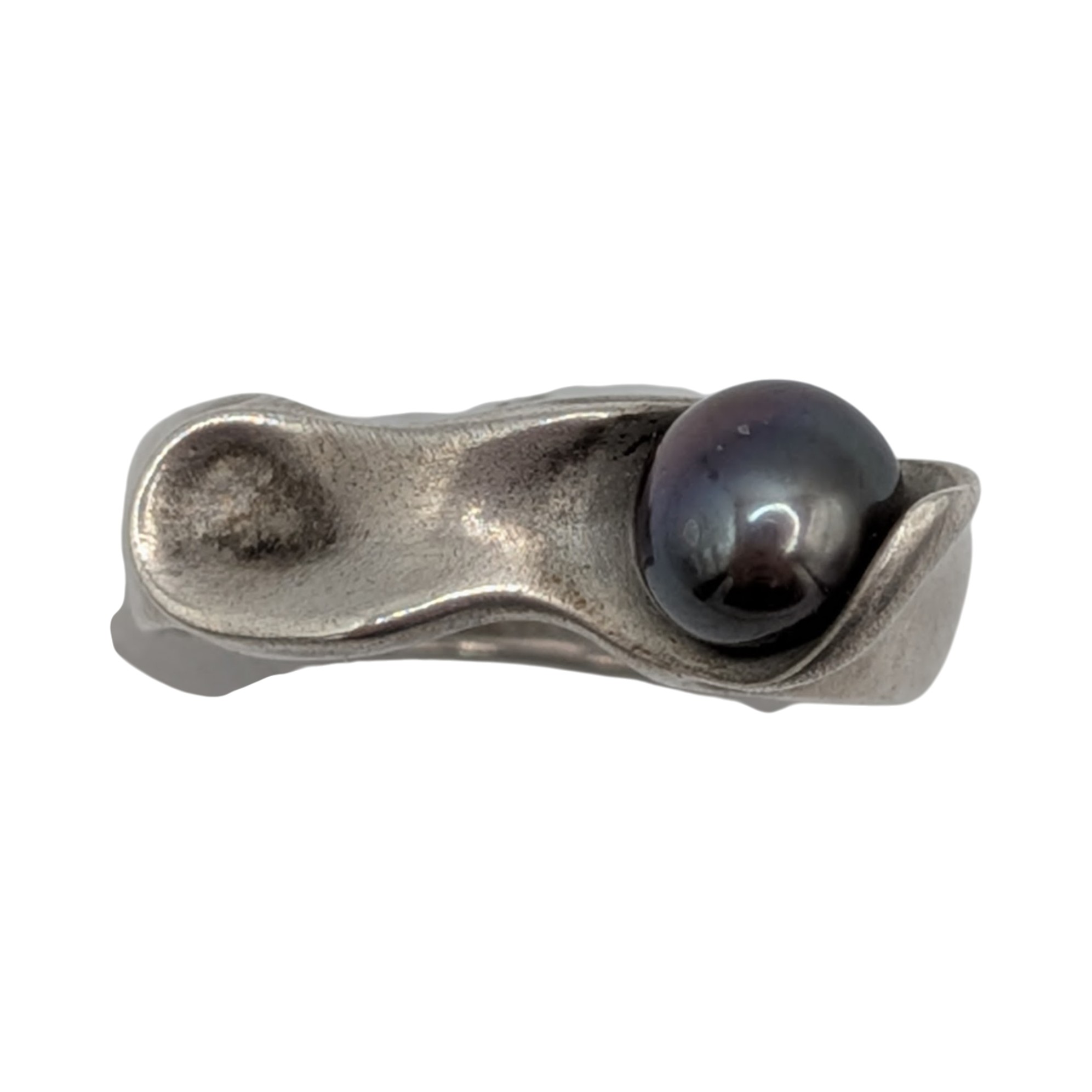 Stults Sterling Silver Grey Pearl Modernist Swoop Ring Size 6.75