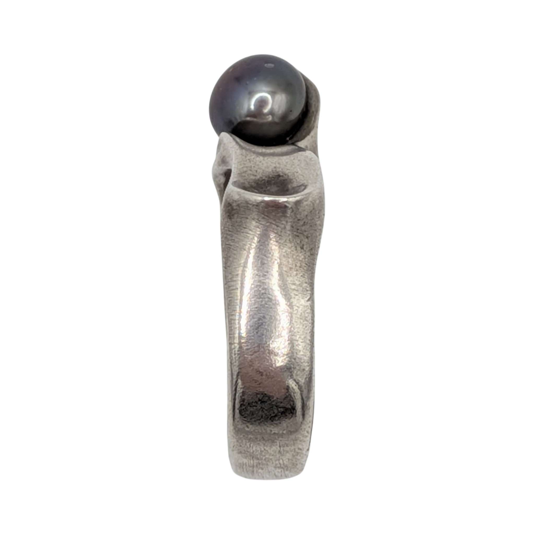 Stults Sterling Silver Grey Pearl Modernist Swoop Ring Size 6.75
