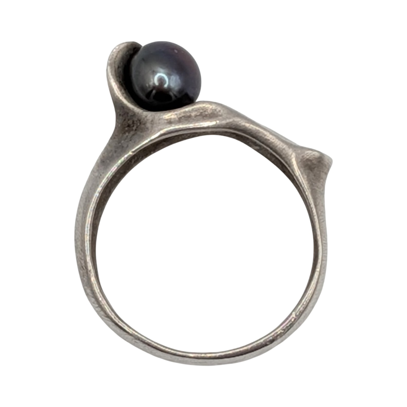 Stults Sterling Silver Grey Pearl Modernist Swoop Ring Size 6.75