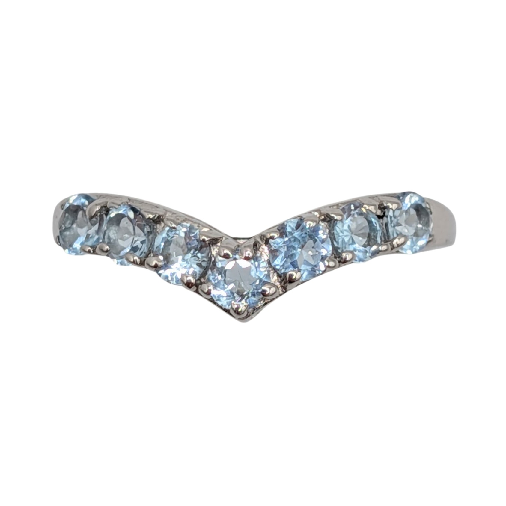 Signed Sterling Silver Light Blue Topaz Chevron Band Ring Size 8.25