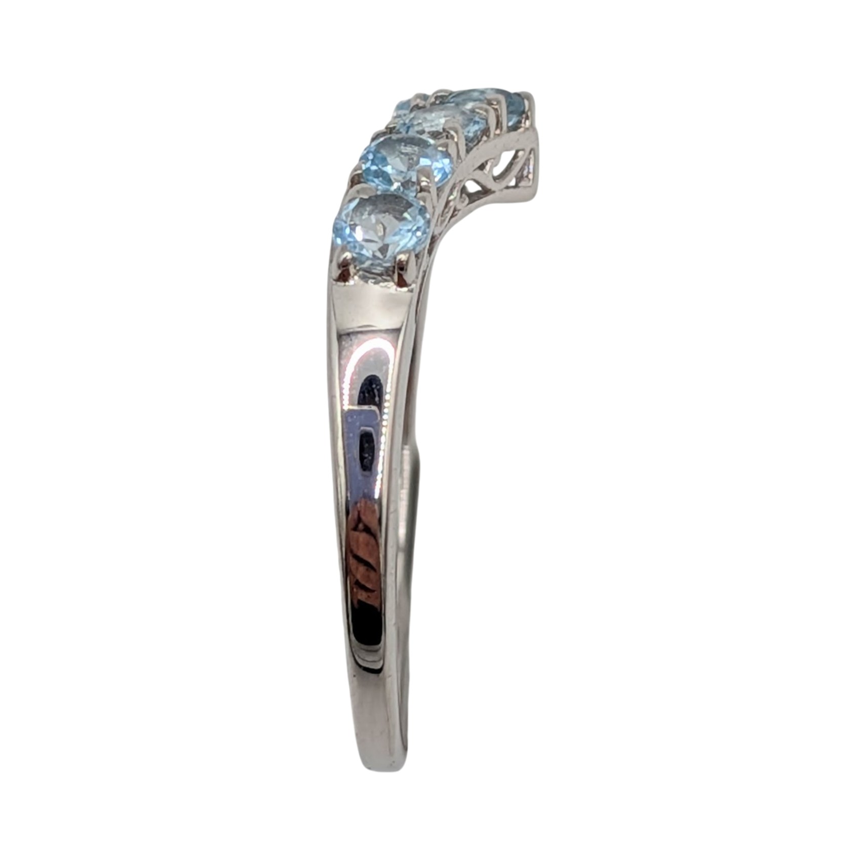 Signed Sterling Silver Light Blue Topaz Chevron Band Ring Size 8.25