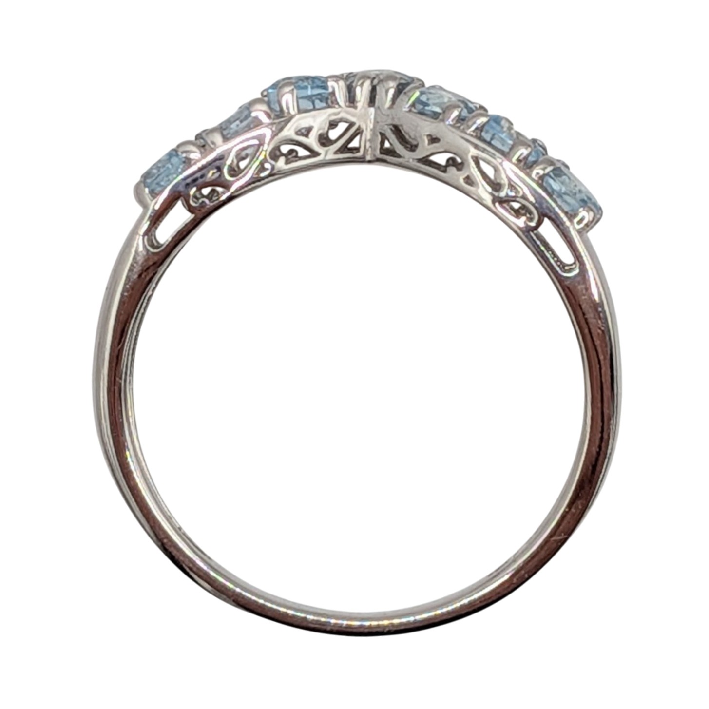 Signed Sterling Silver Light Blue Topaz Chevron Band Ring Size 8.25