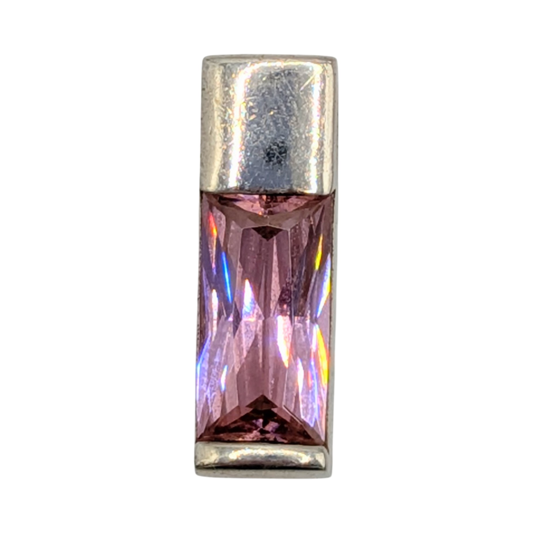 Signed Sterling Silver Pink Tourmaline Bar Slide Pendant