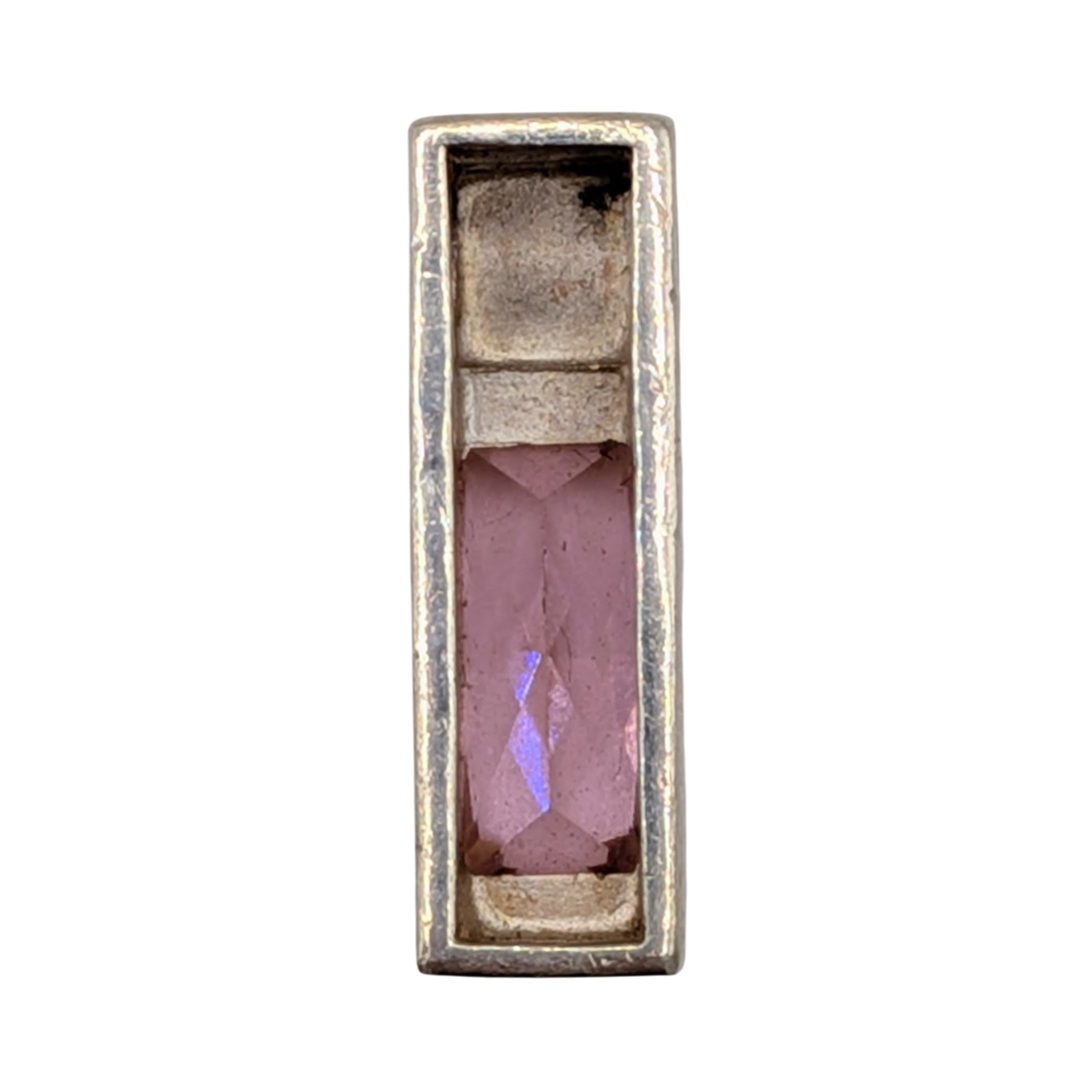Signed Sterling Silver Pink Tourmaline Bar Slide Pendant