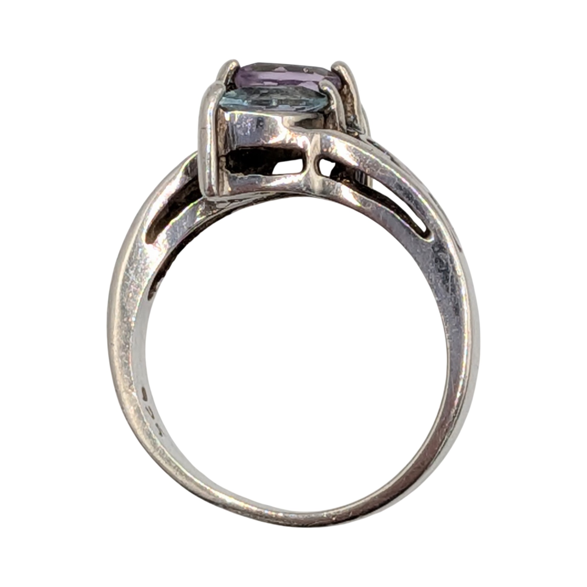 Signed Sterling Silver Multi-Stone Scroll Cut 3 Stone Ring Size 6
