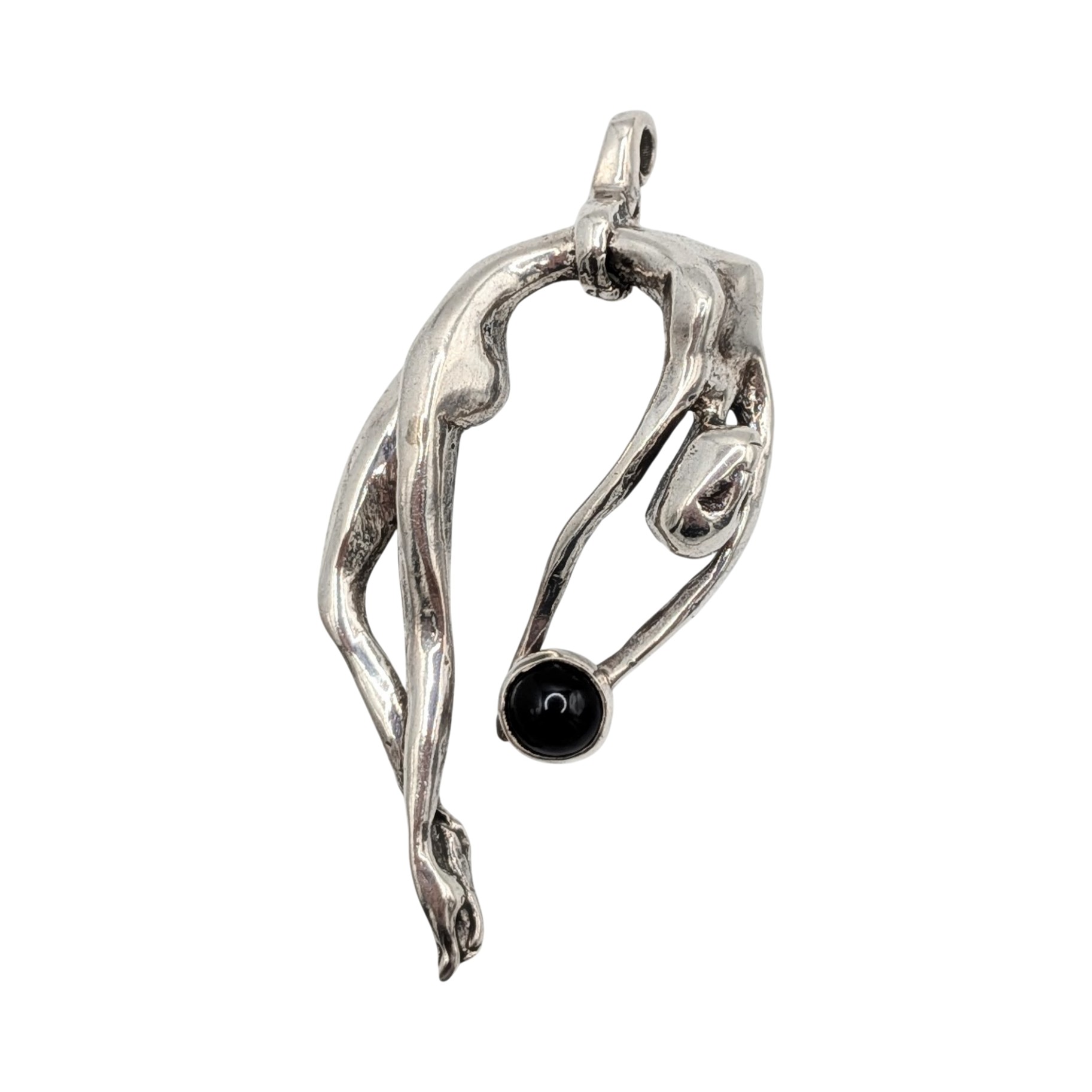 Signed Sterling Silver Onyx Woman Contortionist Pendant