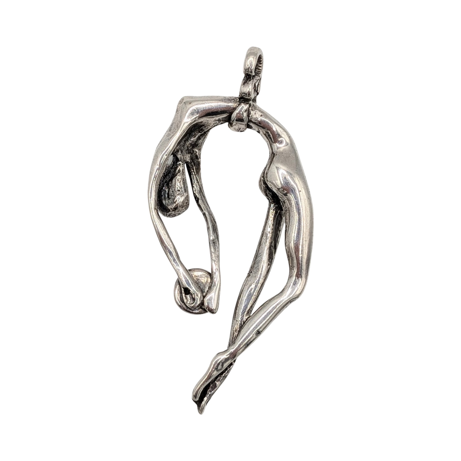 Signed Sterling Silver Onyx Woman Contortionist Pendant
